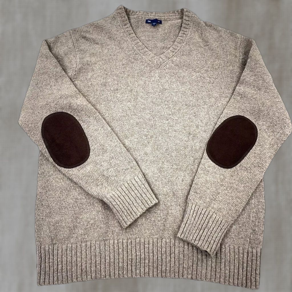 Gap Gap Sweater Men XL Brown Tan V Neck Woll Blend Knit Elbow Patch Zipper Pullover Size US XL / EU 56 / 4 - 1 Thumbnail