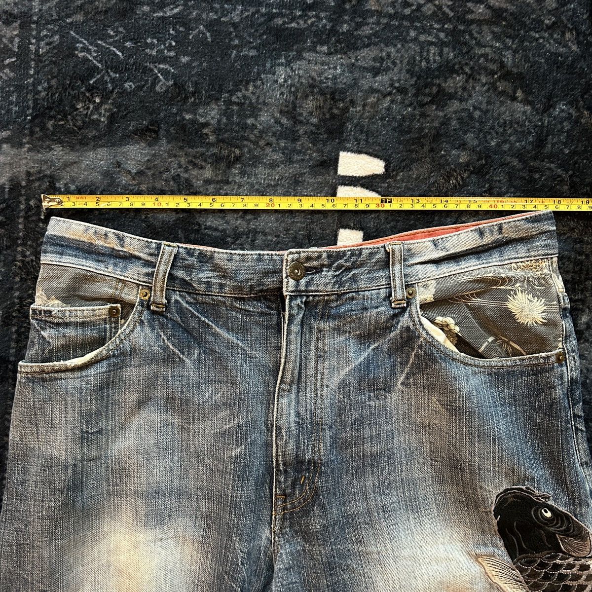 Karakuri Tamashii Karakuri Koi Layered Pocket Denim Size US 35 - 19 Thumbnail