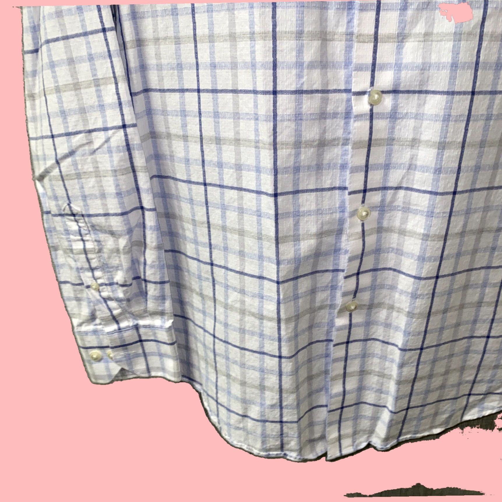 Hart Schaffner Marx Hart Schaffner Marx Mens Long Sleeve Button Down Shirt White Blue Check Size L Size 42R - 4 Thumbnail