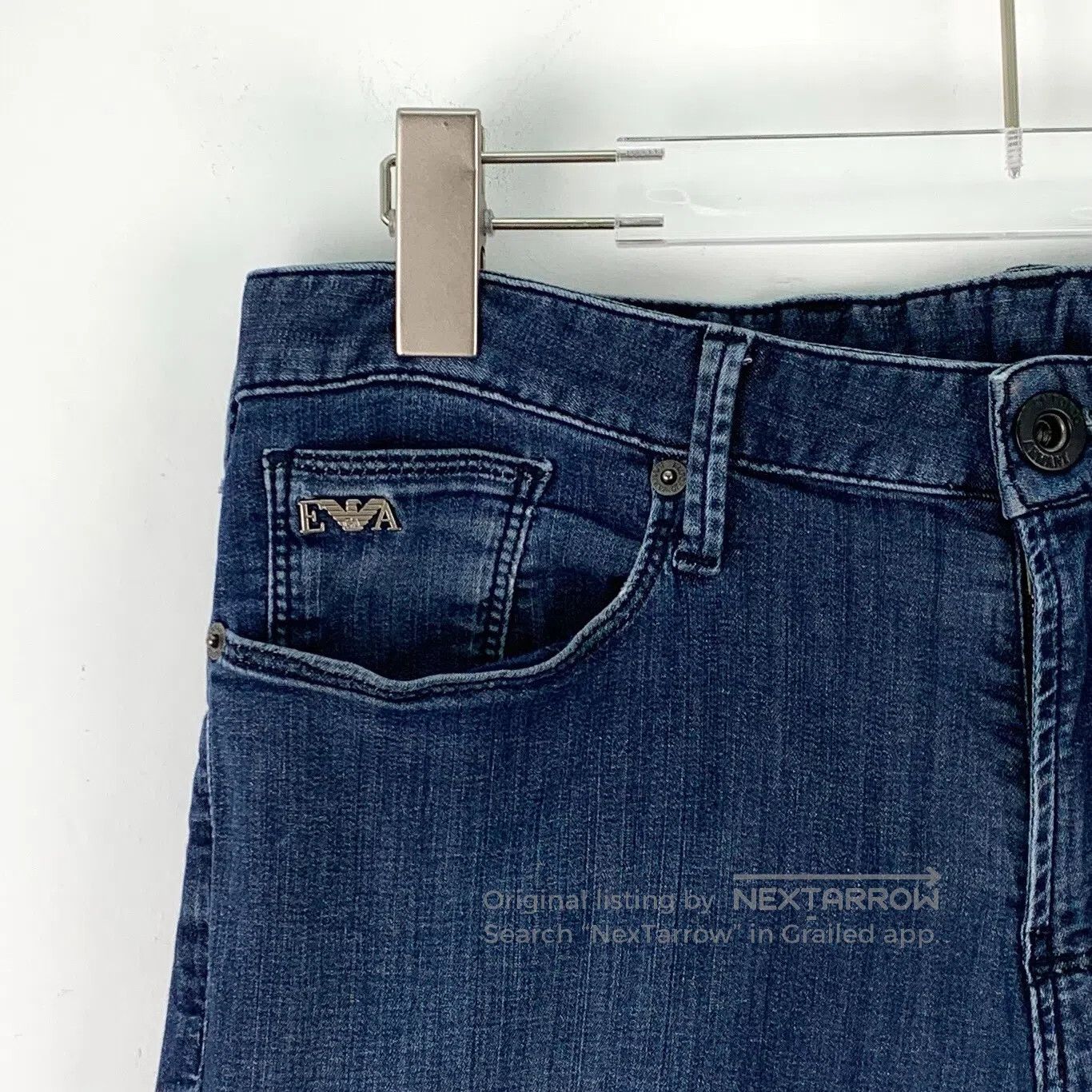 Armani Armani Dark Blue Cotton Washed Denim Trousers| Size US 29 - 3 Thumbnail