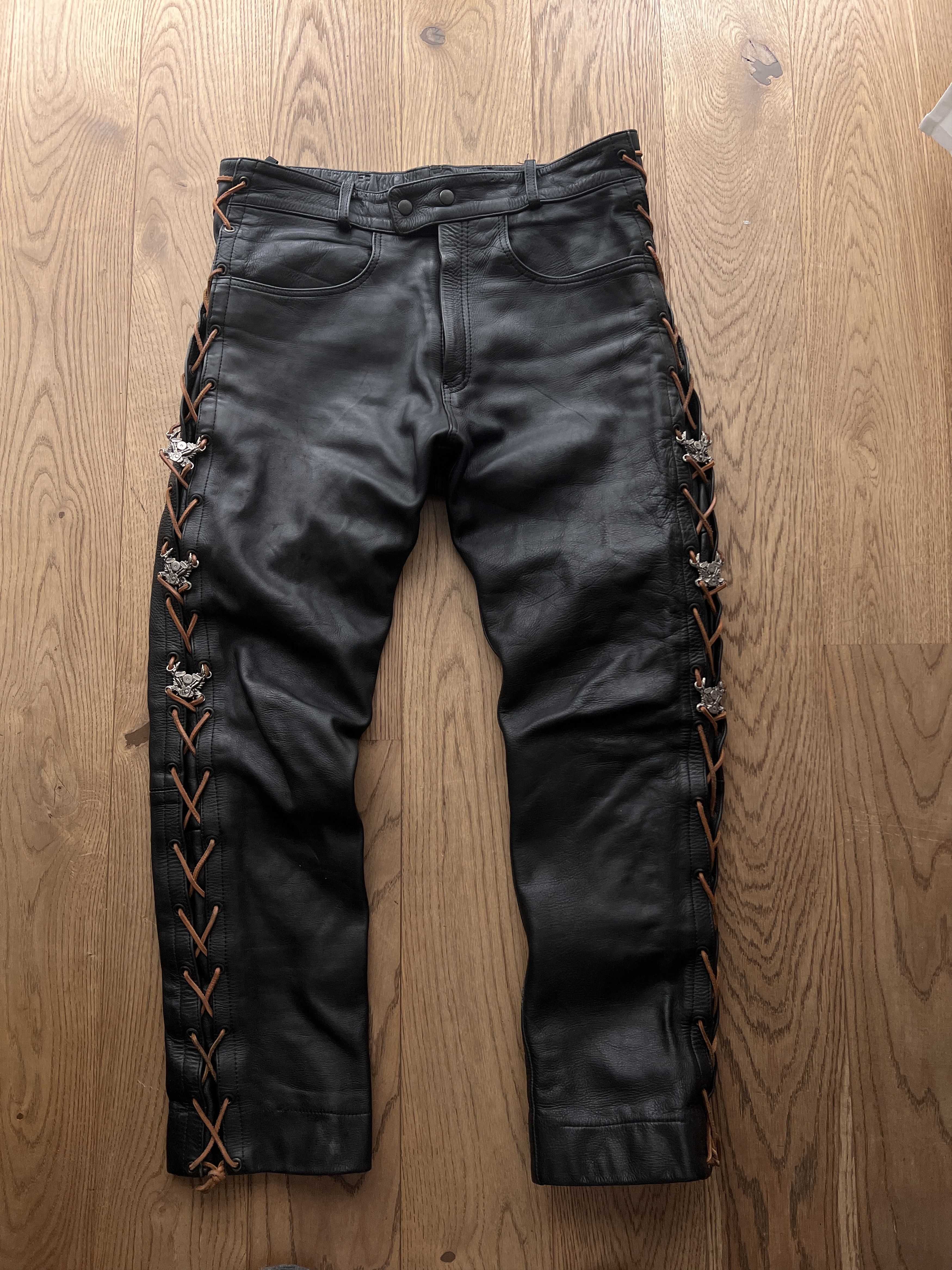 Hysteric Glamour SICK! Real leather vtg lace up pants cowboy core opium biker Size US 34 / EU 50 - 3 Thumbnail