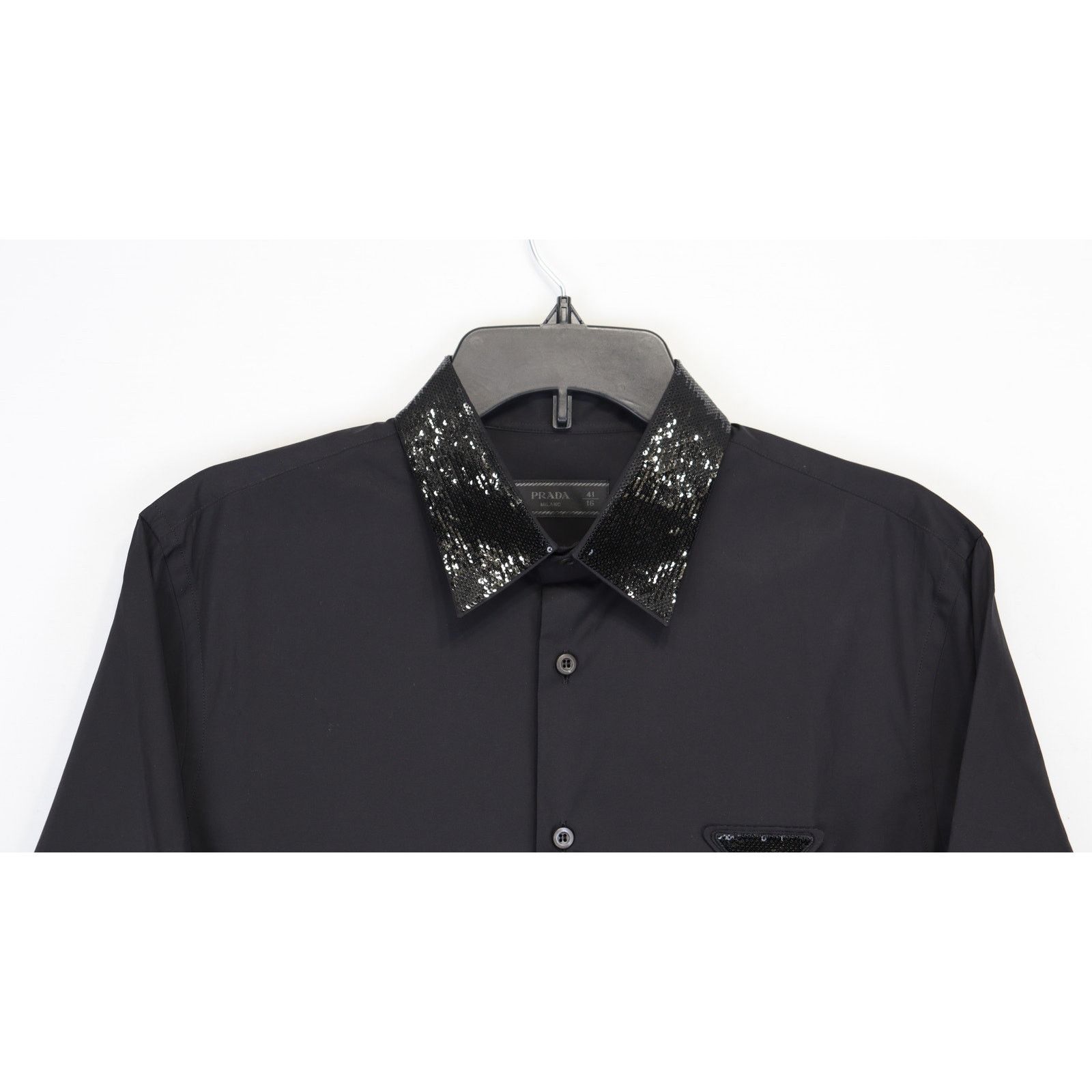 Prada o1rshd1 Popeline Cotton Shirt with Sequined Collar in Black Size US M / EU 48-50 / 2 - 3 Thumbnail