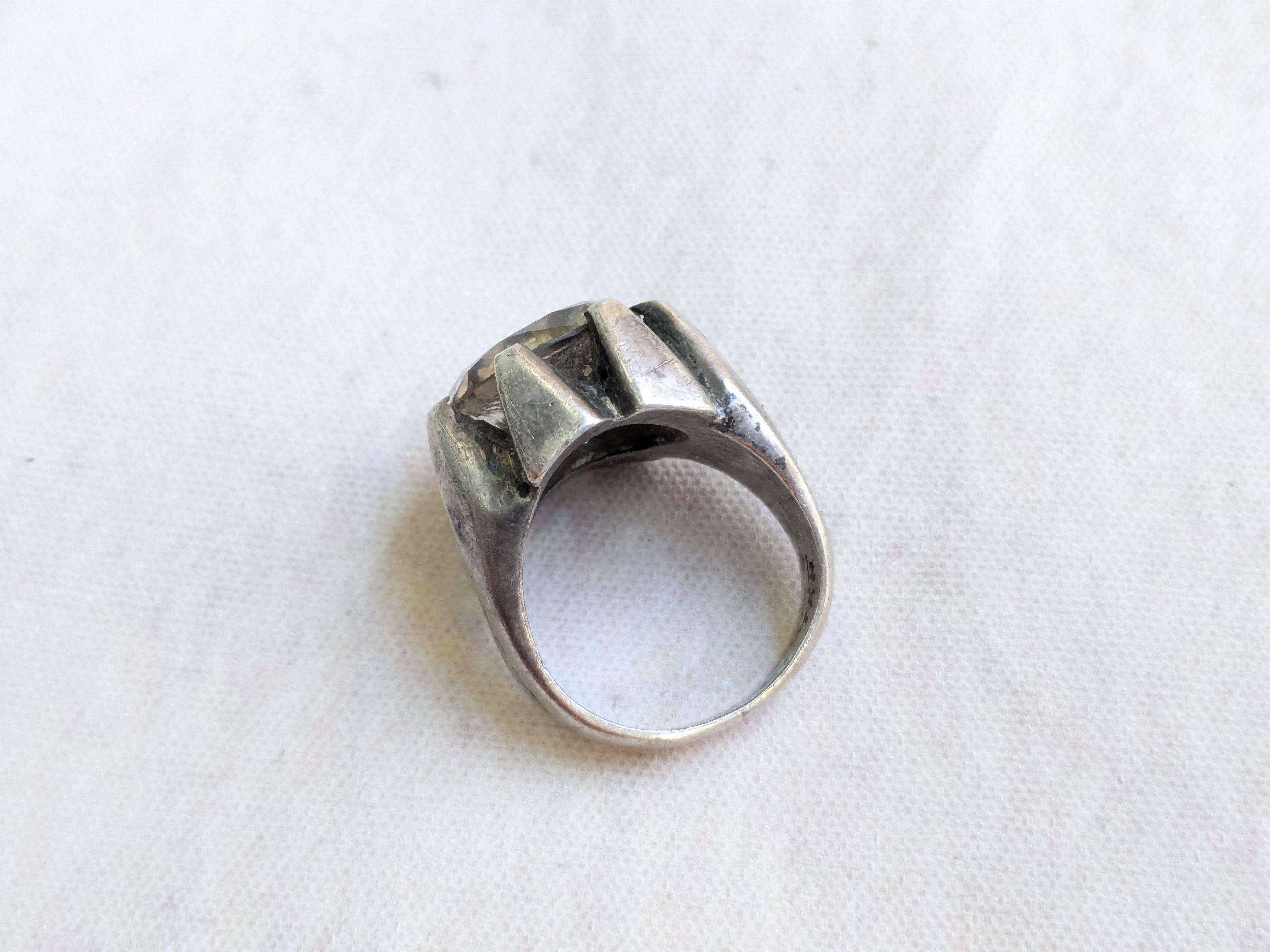 Jewelry Vintage Sterling Silver Ring Quartz Mexico Round Size ONE SIZE - 9 Thumbnail
