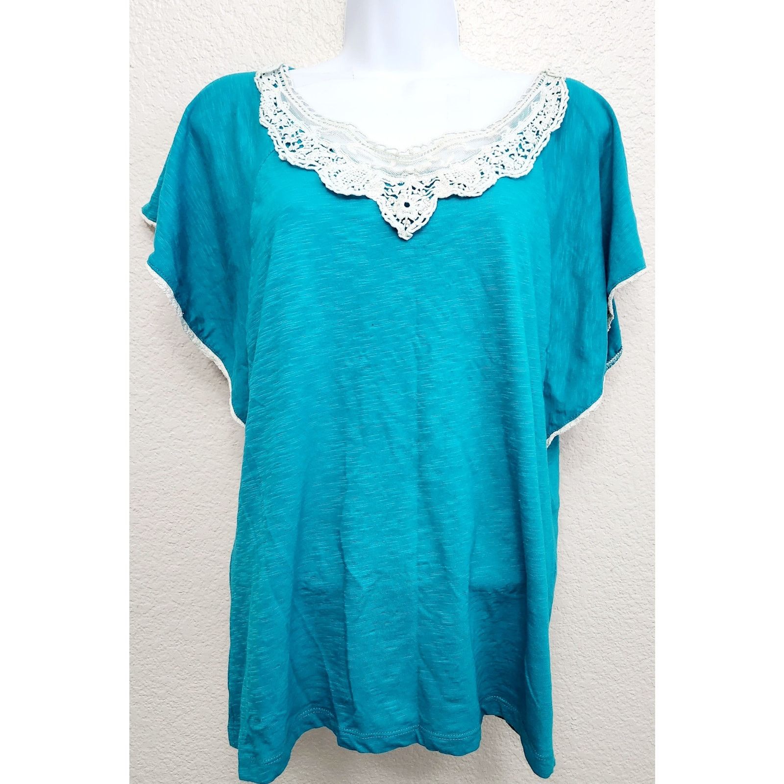 Other Fresh Teal Blue Short Flutter Sleeve Lace Bodice Top Medium Size M / US 6-8 / IT 42-44 - 1 Thumbnail