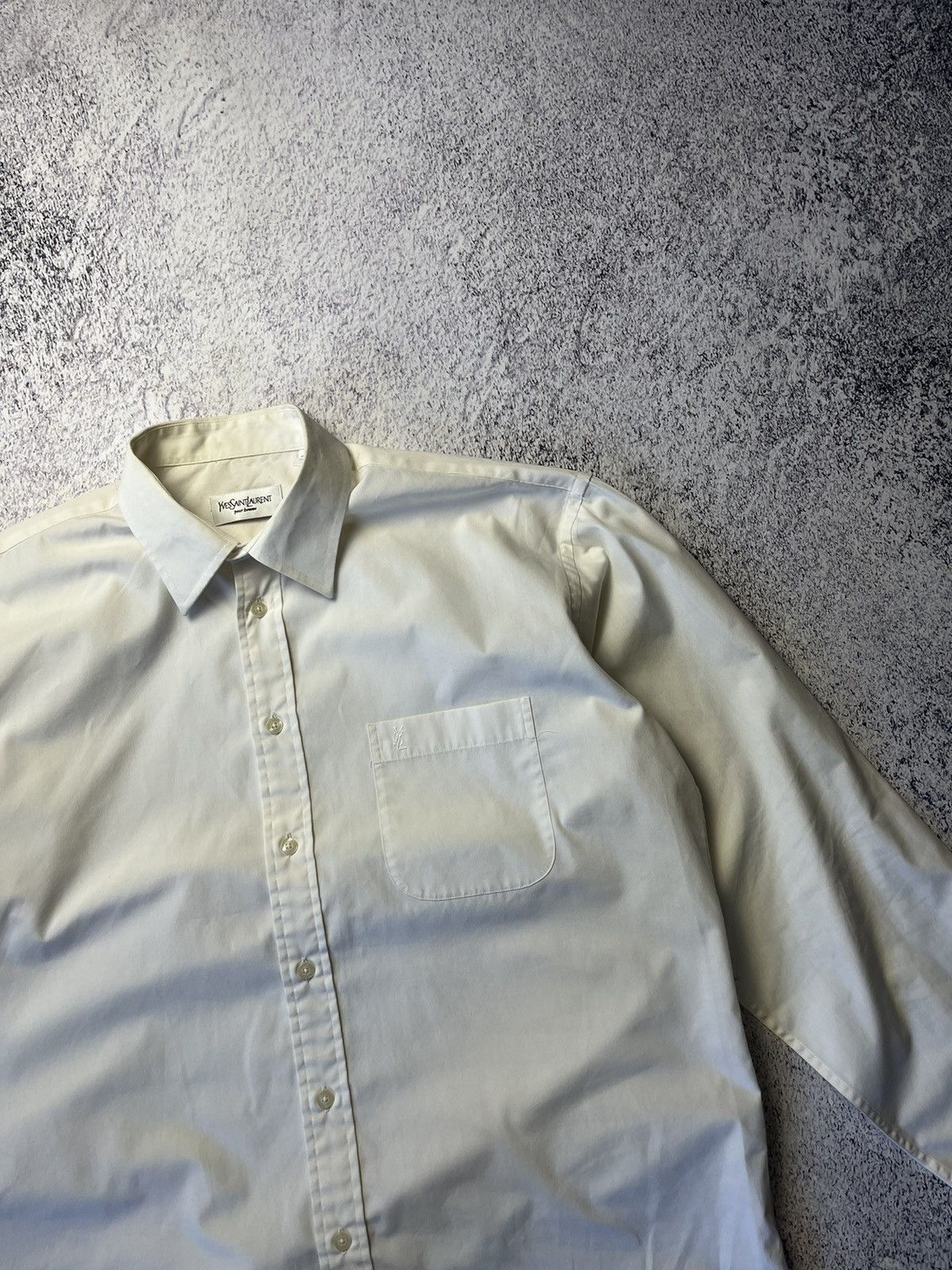 Yves Saint Laurent Shirt Yves Saint Lauren Vintage Mini Logo Button Up White Size US M / EU 48-50 / 2 - 9 Thumbnail