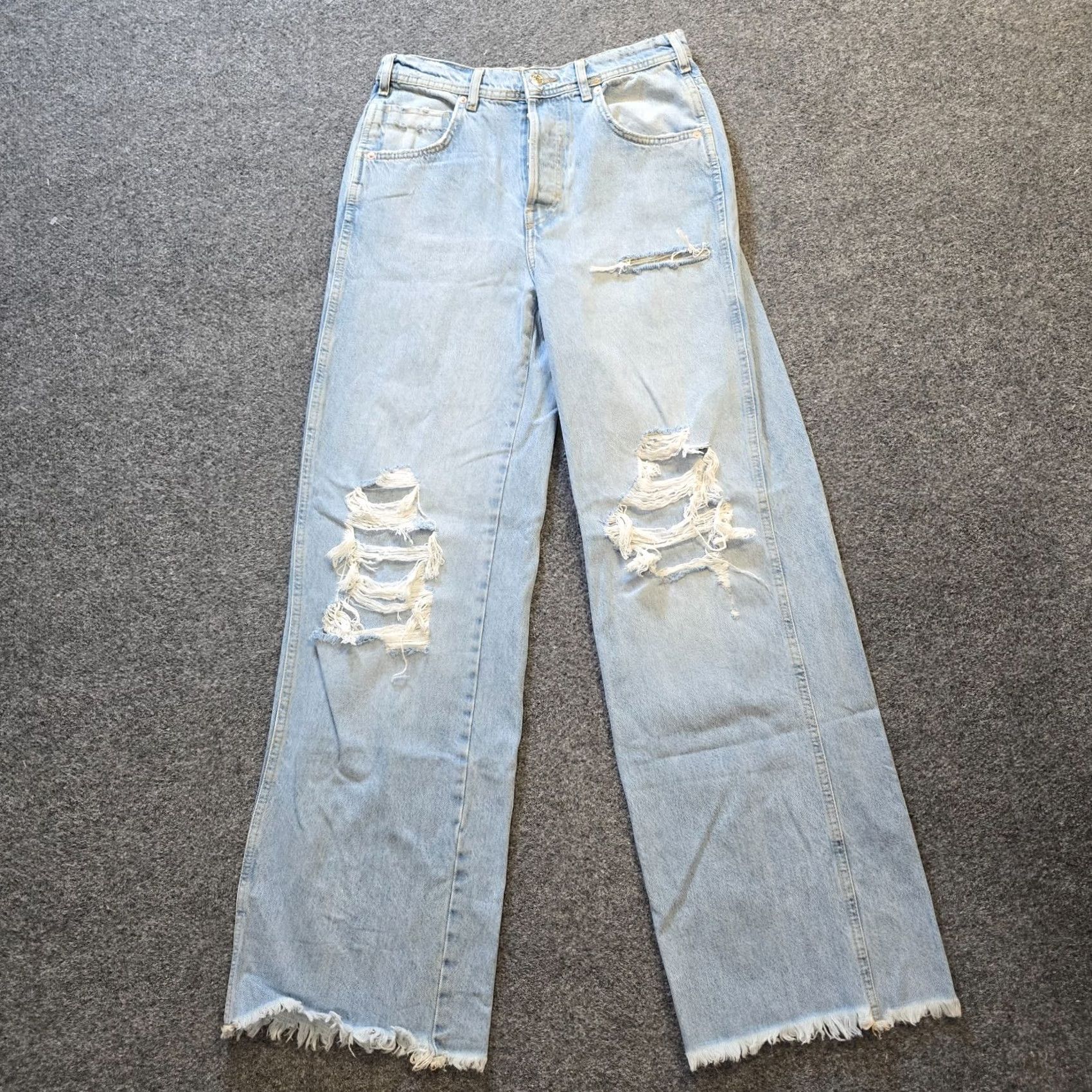 Free People Free People Jeans Womens 25 Blue Wide Leg Button Fly Distressed Raw Hem Casual Bohemian Fall Summer Spring Winter 5-Pocket Mens? Size 42" / US 20 - 2 Thumbnail