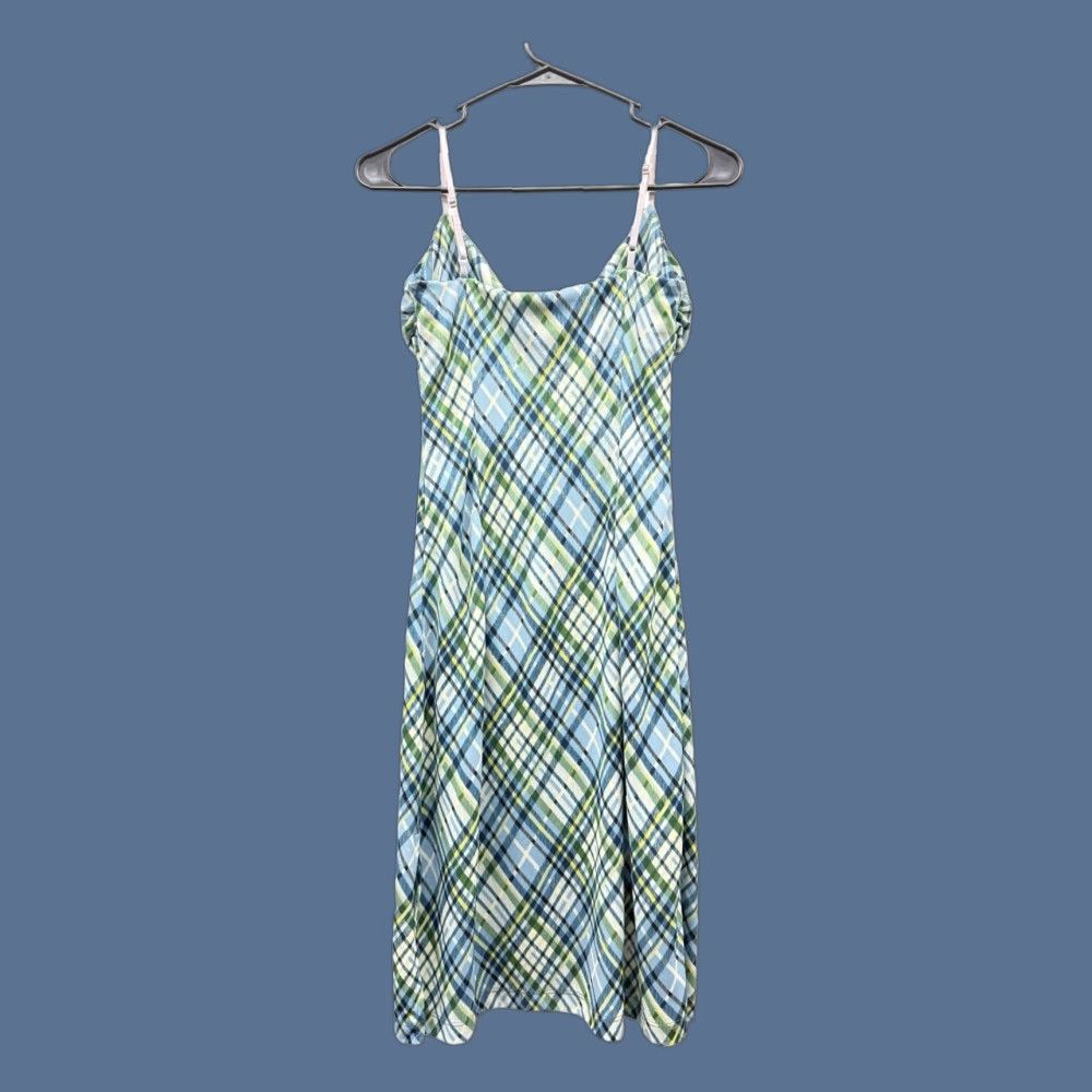 blue plaid spaghetti strap dress Fitted Square Strap Dress