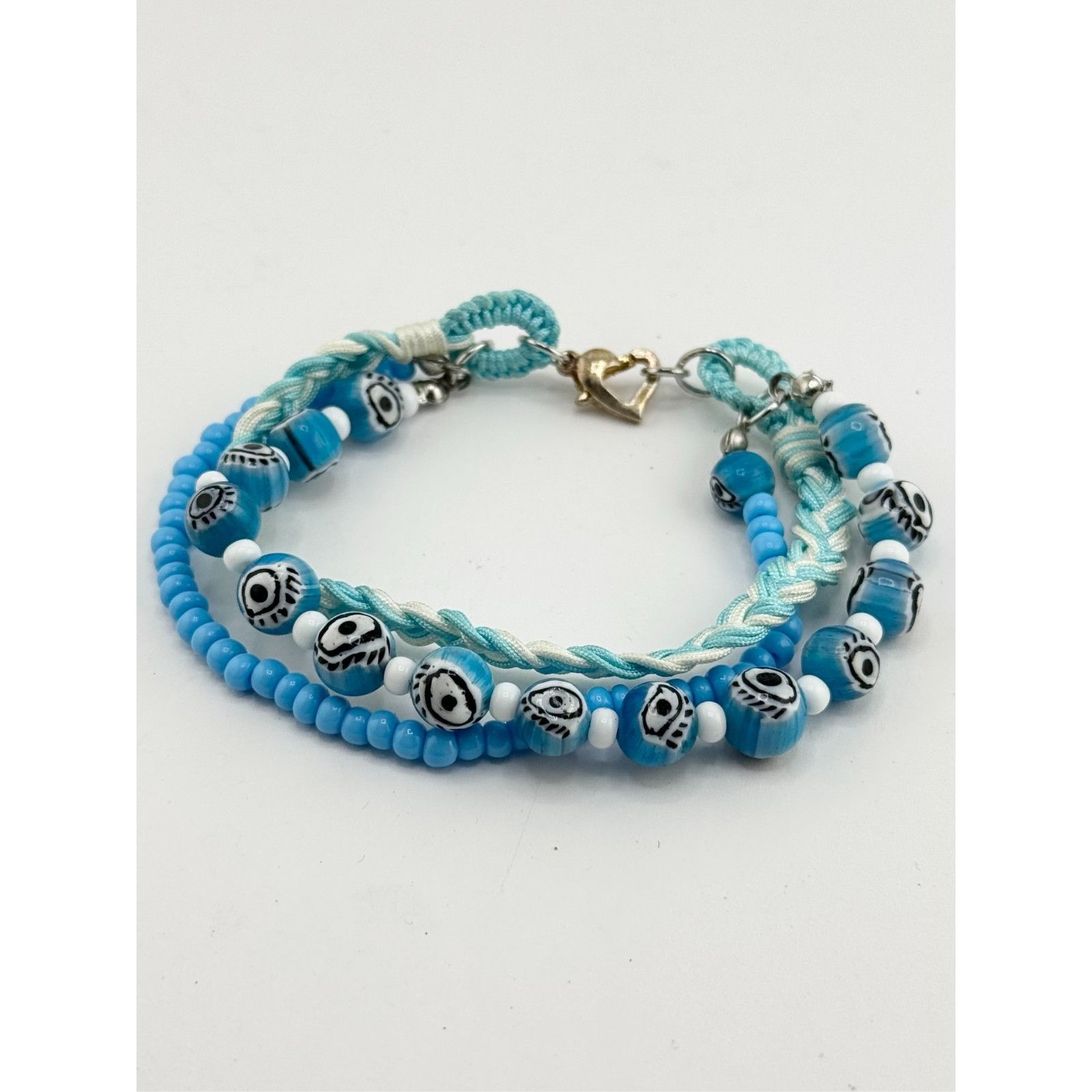 Vintage Vintage blue glass evil eye beaded three strand braided brac Size ONE SIZE - 2 Thumbnail