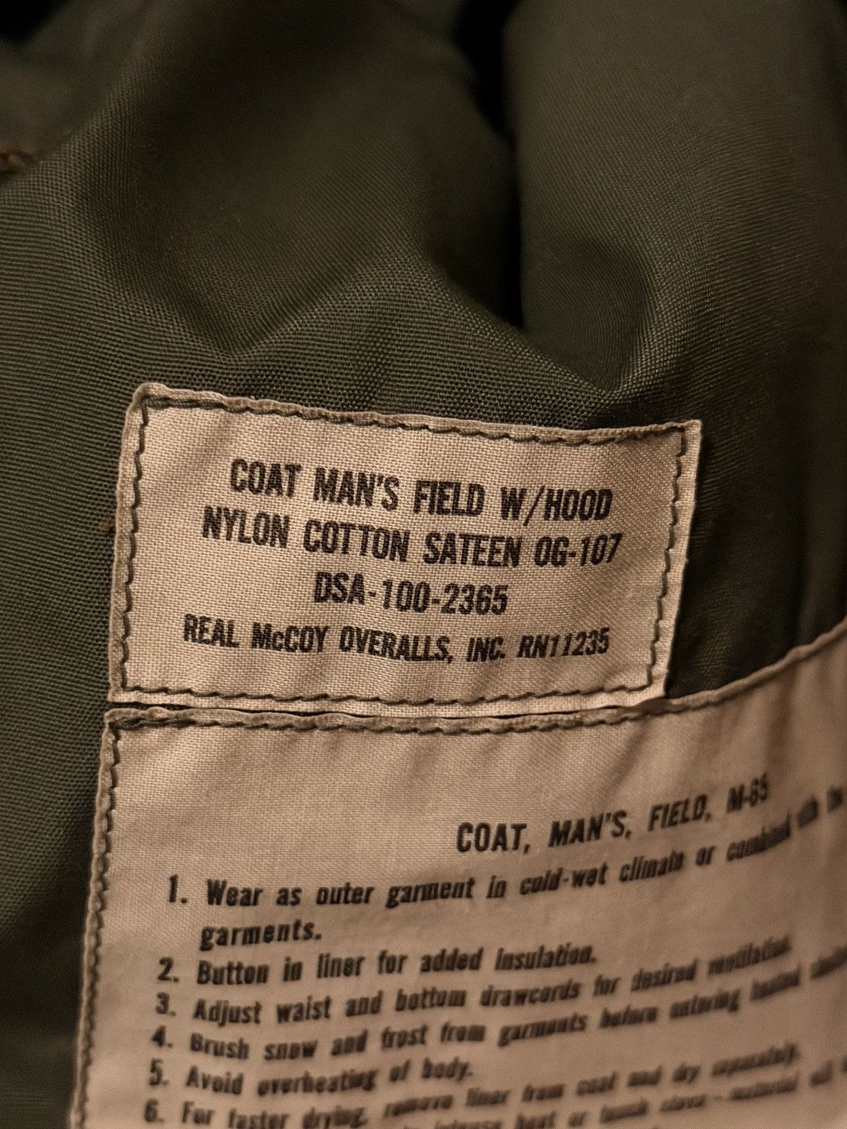 The Real McCoy's M-65 Field Jacket '1st Model' - Olive Green Size US S / EU 44-46 / 1 - 6 Thumbnail