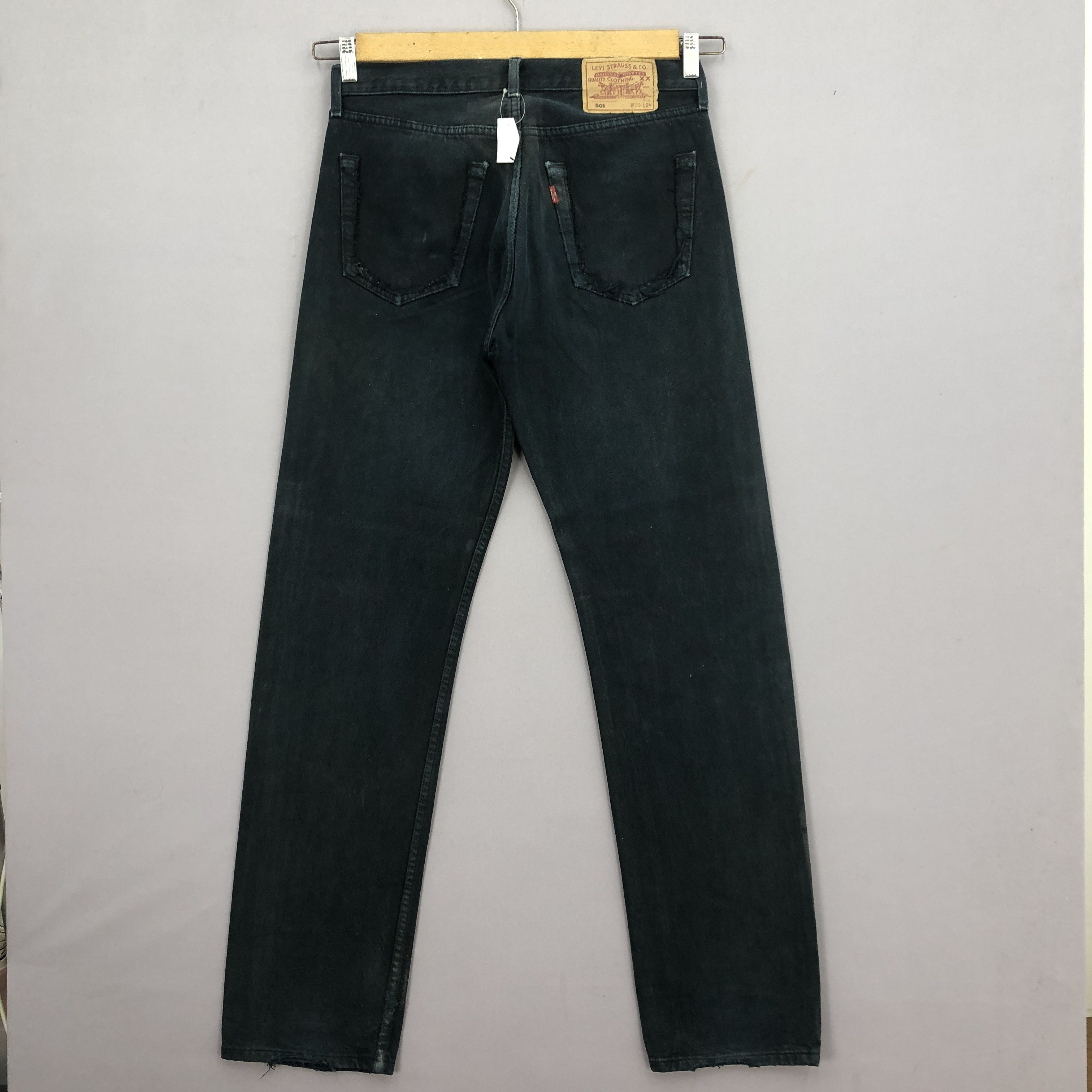 Levi's Vintage 90s Levis 501 Super Black Jeans Ripped Denim BS47591 Size US 30 / EU 46 - 2 Thumbnail