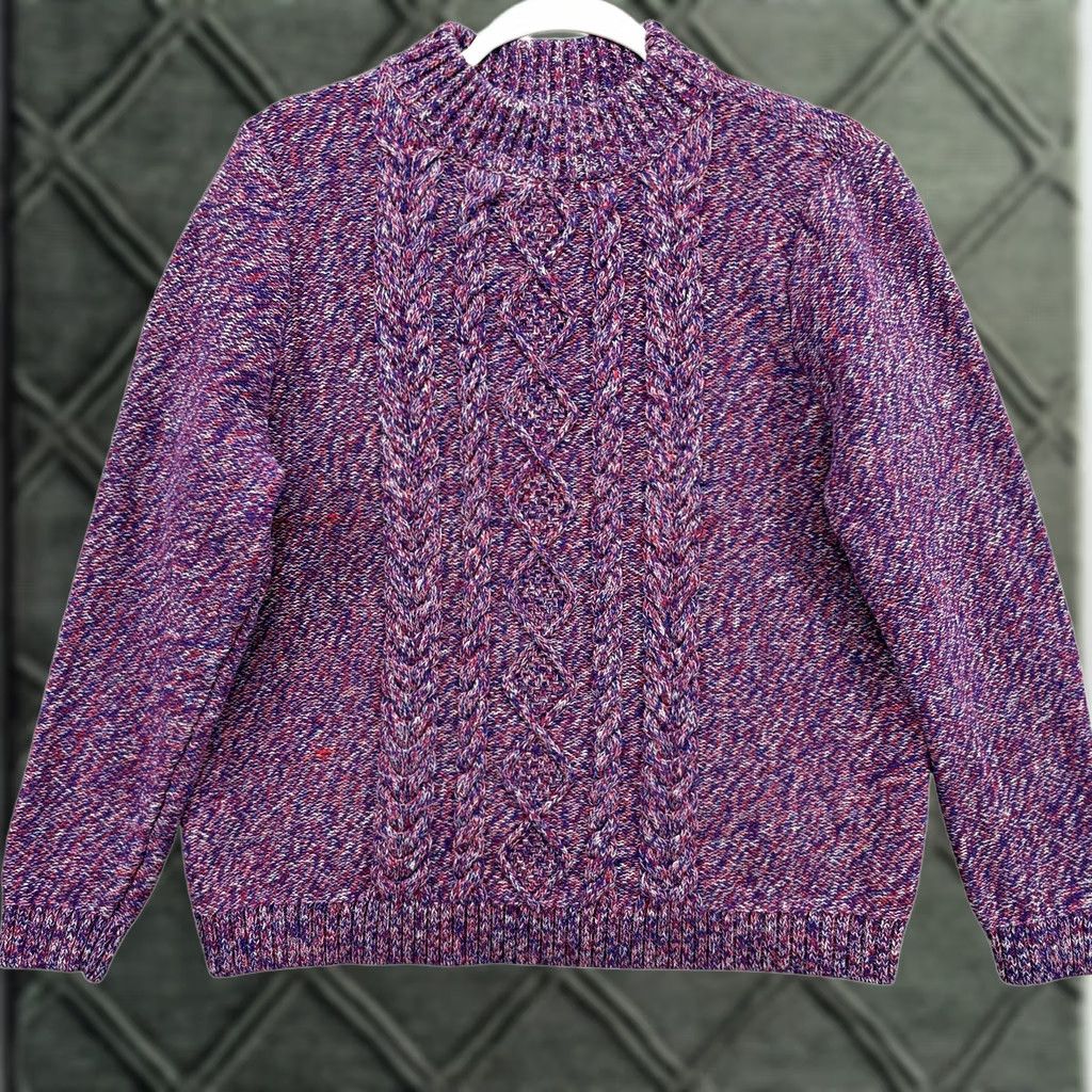 Lands' End Lands' End Sweater Womens XL Purple Marled Cable Knit Pullover Crewneck Knit Pullover Solid Pattern 100% Acrylic Mens? Size XL / US 12-14 / IT 48-50 - 1 Thumbnail