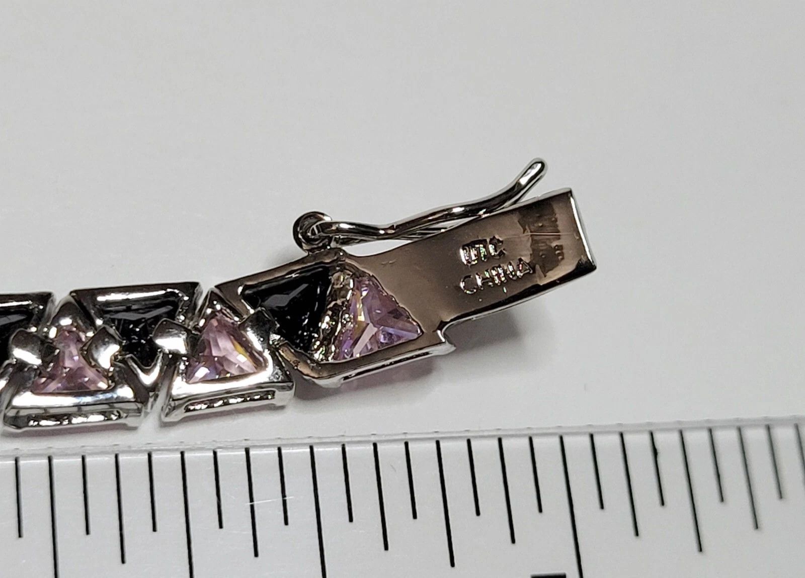 Sterling Silver Sterling Silver Tennis Bracelet 6.5" Pink Black Silver Size ONE SIZE - 2 Thumbnail