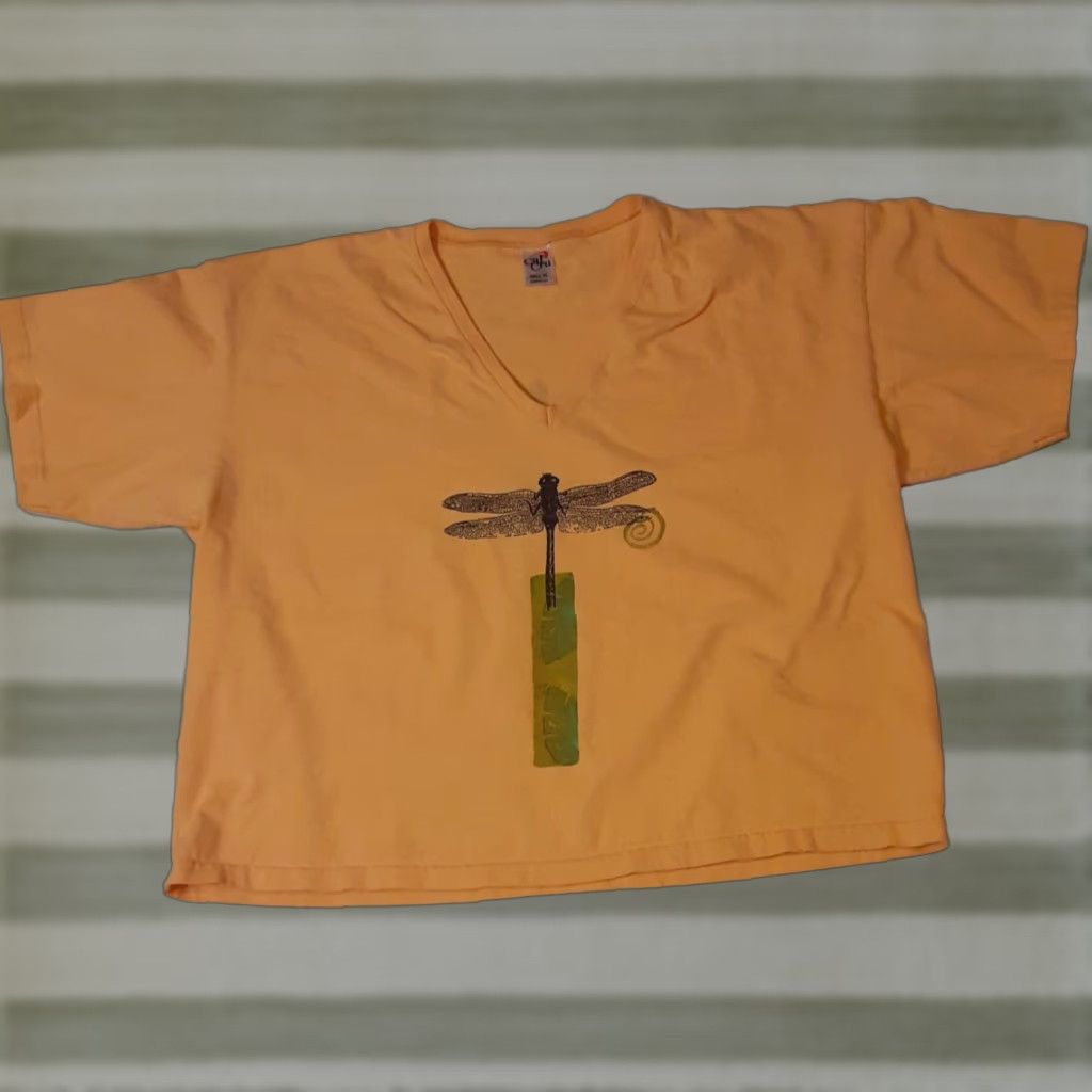 Vintage VINTAGE Cali-Cru Dragonfly Crop Top T-Shirt Front & Back XL Womens Yellow 1980s Beach Sportswear Cotton Size XL / US 12-14 / IT 48-50 - 1 Thumbnail