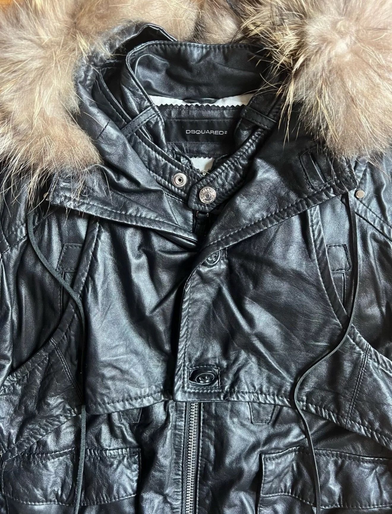 Dsquared2 2000’s Fur Hooded Leather Bomber Jacket Size US M / EU 48-50 / 2 - 4 Thumbnail