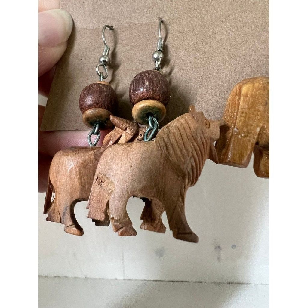 Vintage 2 Pair Vtg Safari Animal Lion Tiger Dangle Pierced Earrings Size ONE SIZE - 3 Thumbnail