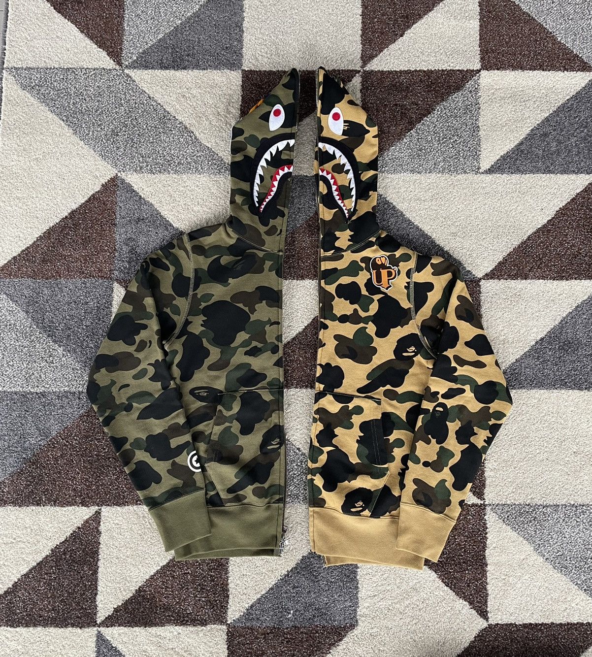 image of Bape 1St Camo Split Shark Full Zip Hoodie in Green, Men's (Size Small)