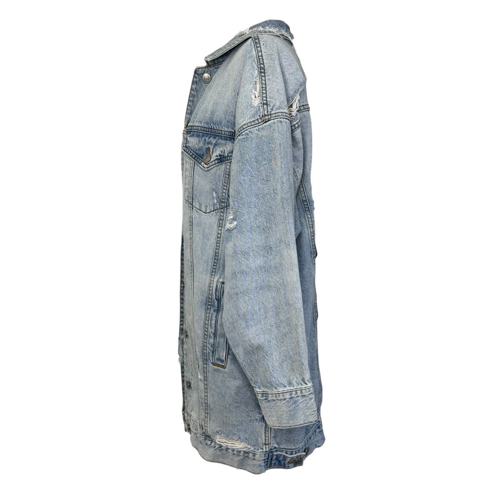 American Eagle Outfitters Japanese TIGER Sunset Retro Distressed Denim Jacket Sz SP Size XS / US 0-2 / IT 36-38 - 12 Thumbnail