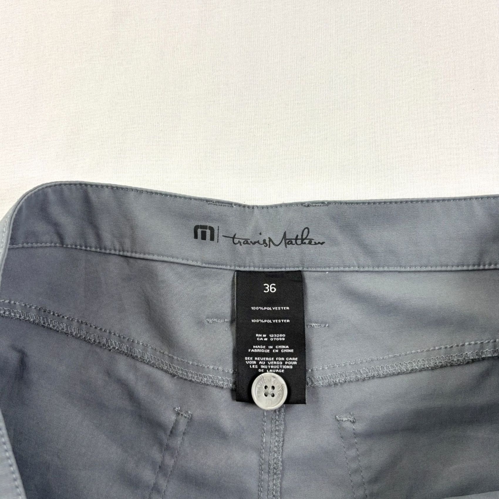 TravisMathew Travis Mathew Pants Mens 36x26 Gray Chino Golf Performance Tech Stretch Regular Flat Front Logo Zip Straight 26in Inseam Jeans/Chino Style Mens Size US 36 / EU 52 - 3 Thumbnail