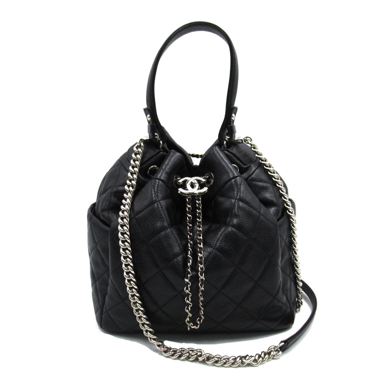 Chanel 2way Drawstring Shoulder Bag Caviar Skin Black