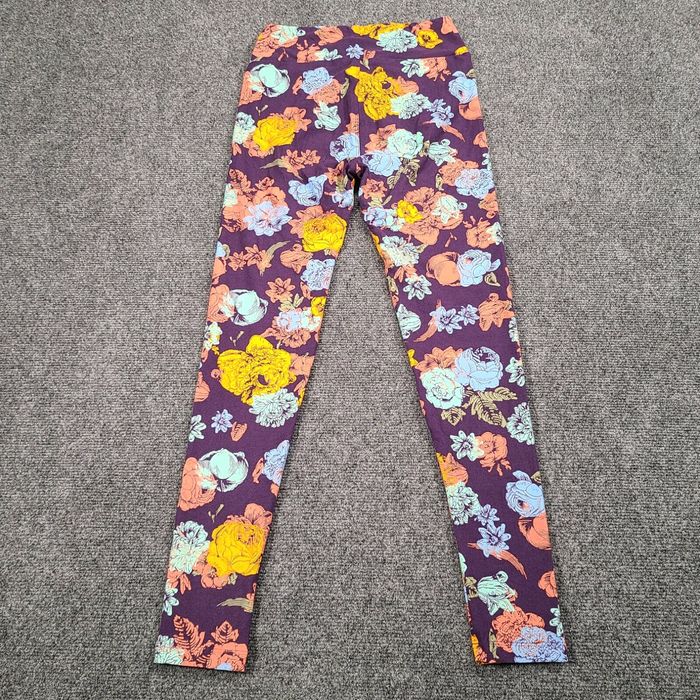 Vintage LulaRoe Leggings Womens One Size Purple Floral Mid-Rise