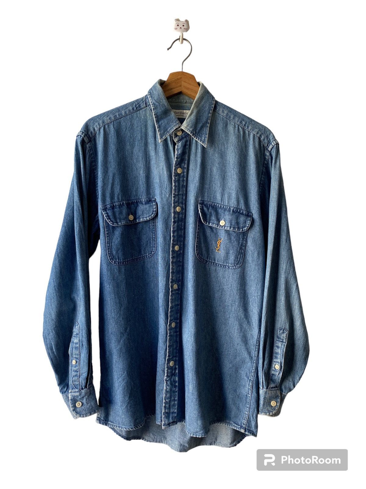 Vintage 1990s - YvesSaintLaurent Pour Homme Button Up Jeans Shirt Size US M / EU 48-50 / 2 - 1 Thumbnail
