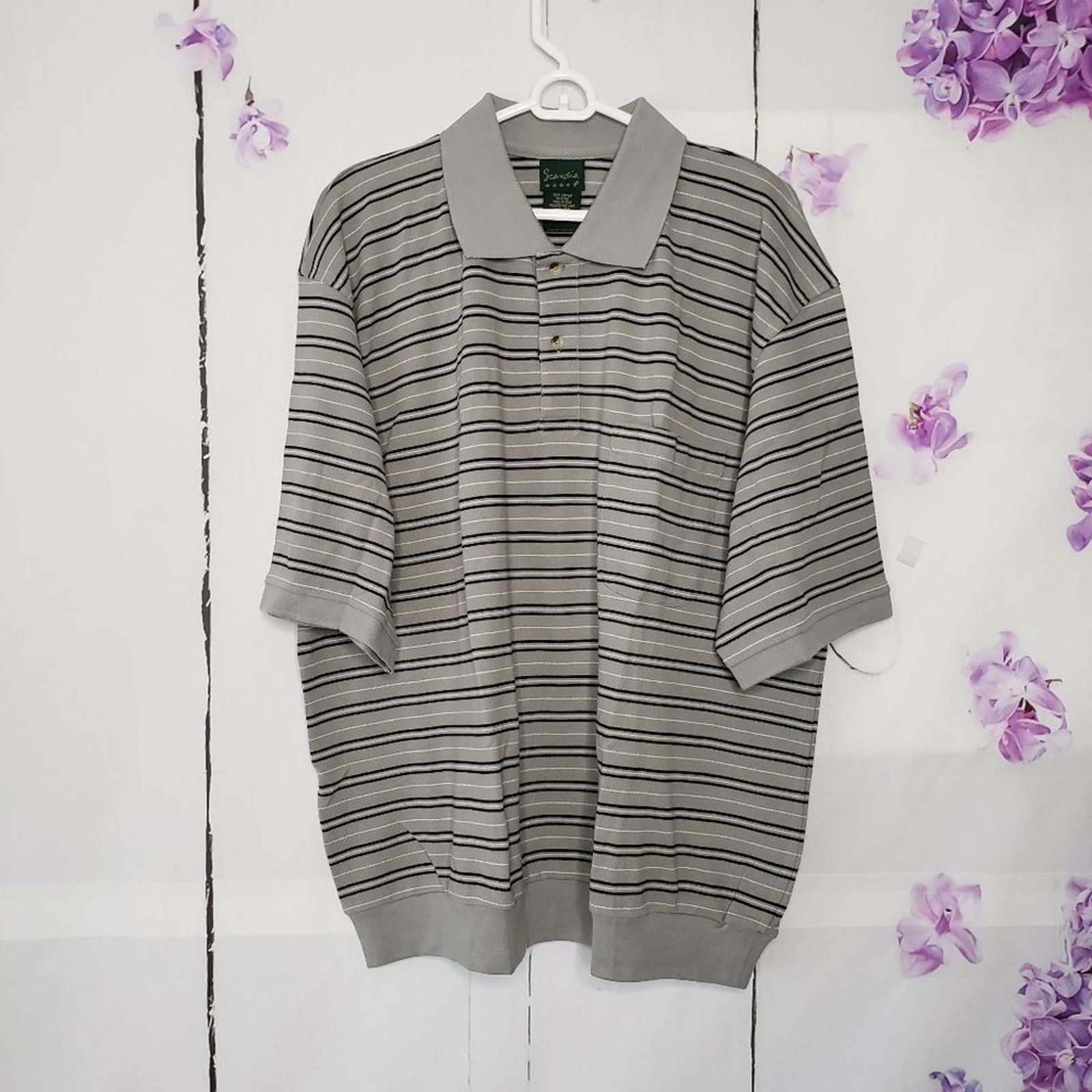 Designer Scandia Woods Stripe Button Top Spread Collar Golf Polo 2XL Size US XXL / EU 58 / 5 - 1 Thumbnail