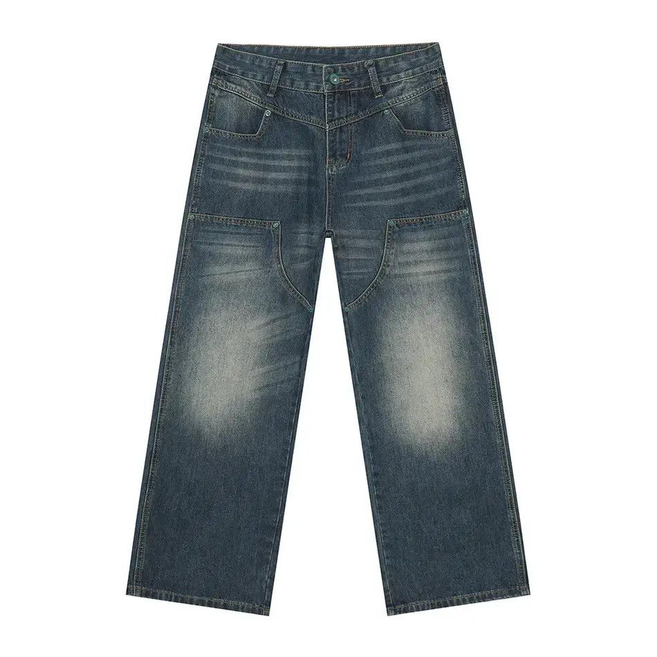 Japanese Brand Retro loose straight leg spliced wide leg jeans Size US 32 / EU 48 - 6 Thumbnail