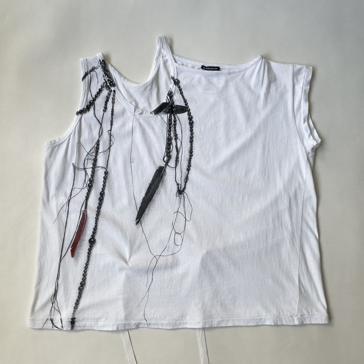 Ann Demeulemeester ‘Feather Necklace Print’ Tie Strap Vest Size M / US 6-8 / IT 42-44 - 1 Thumbnail