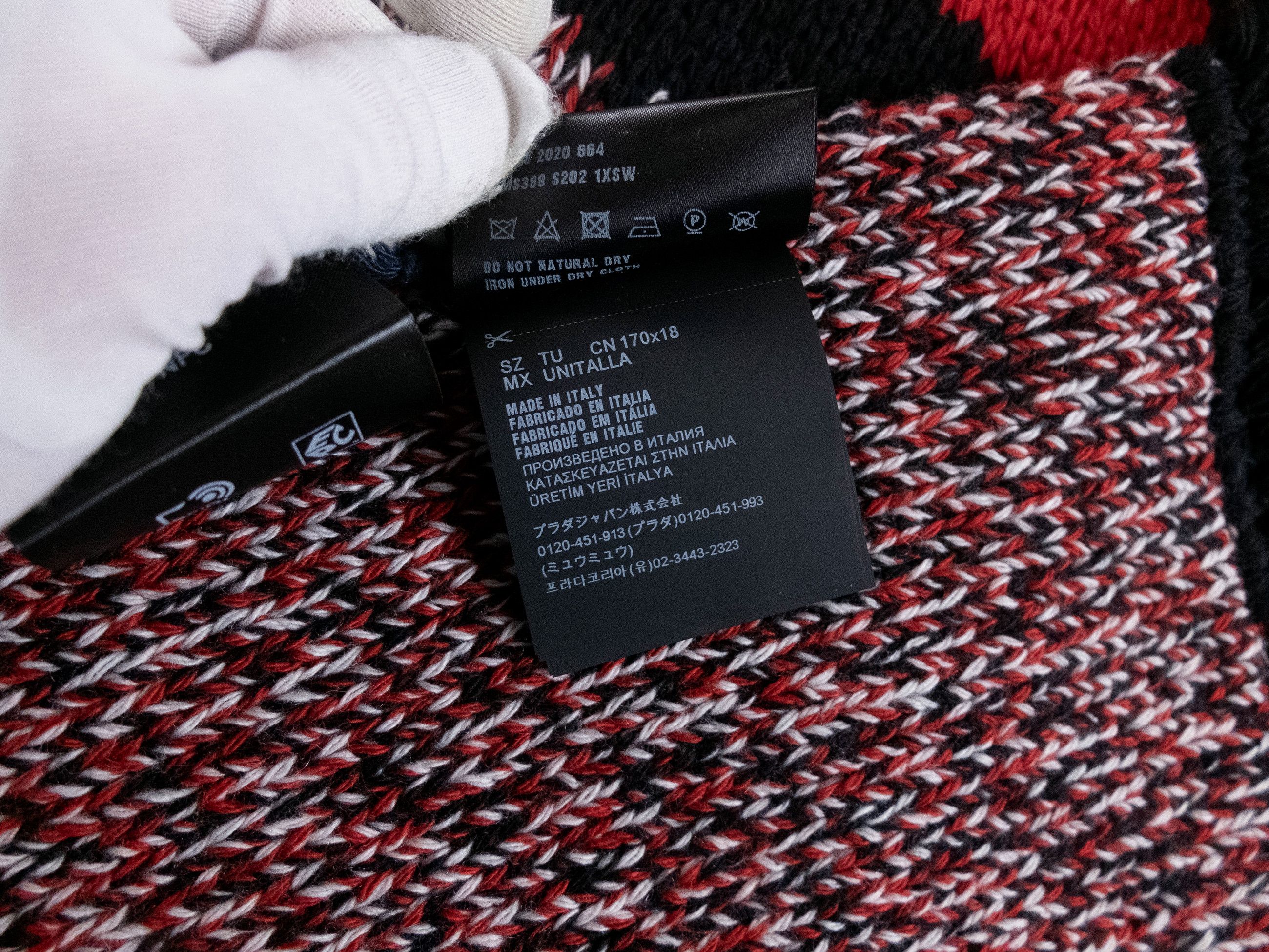 Prada PRADA red black white wool cashmere fringe scarf authentic Size ONE SIZE - 7 Thumbnail