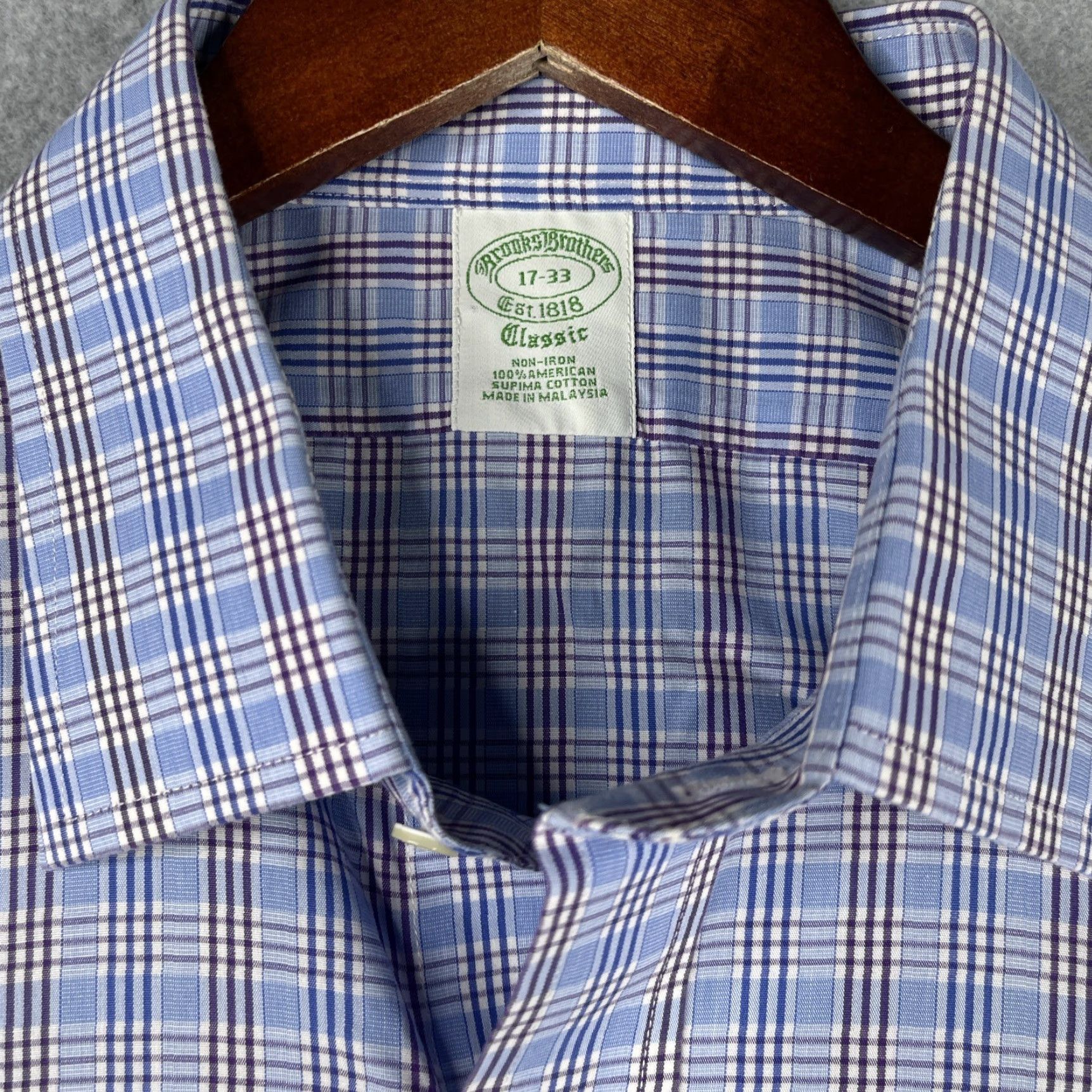 Brooks Brothers Brooks Brothers Classic Shirt Blue Plaid Non-Iron Button Up Long Sleeve Mens Dress Shirt 17 Regular Blue Mens Size US XL / EU 56 / 4 - 4 Thumbnail
