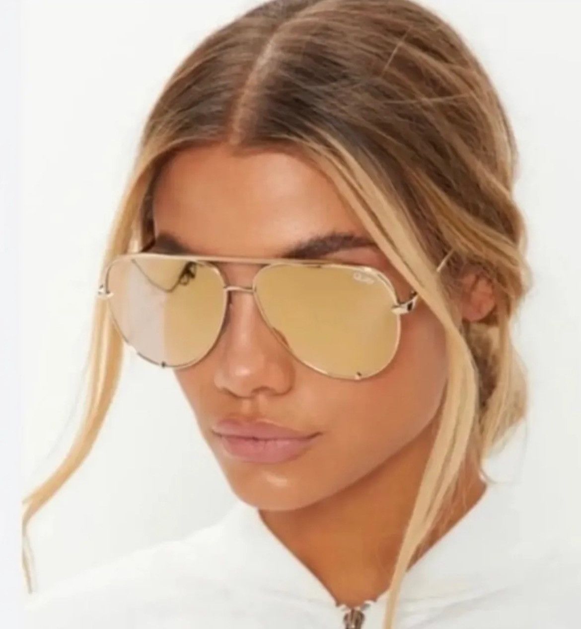 Quay Preowned Gold Mirrored Brow Bar Aviator Sunglasses Size ONE SIZE - 1 Thumbnail