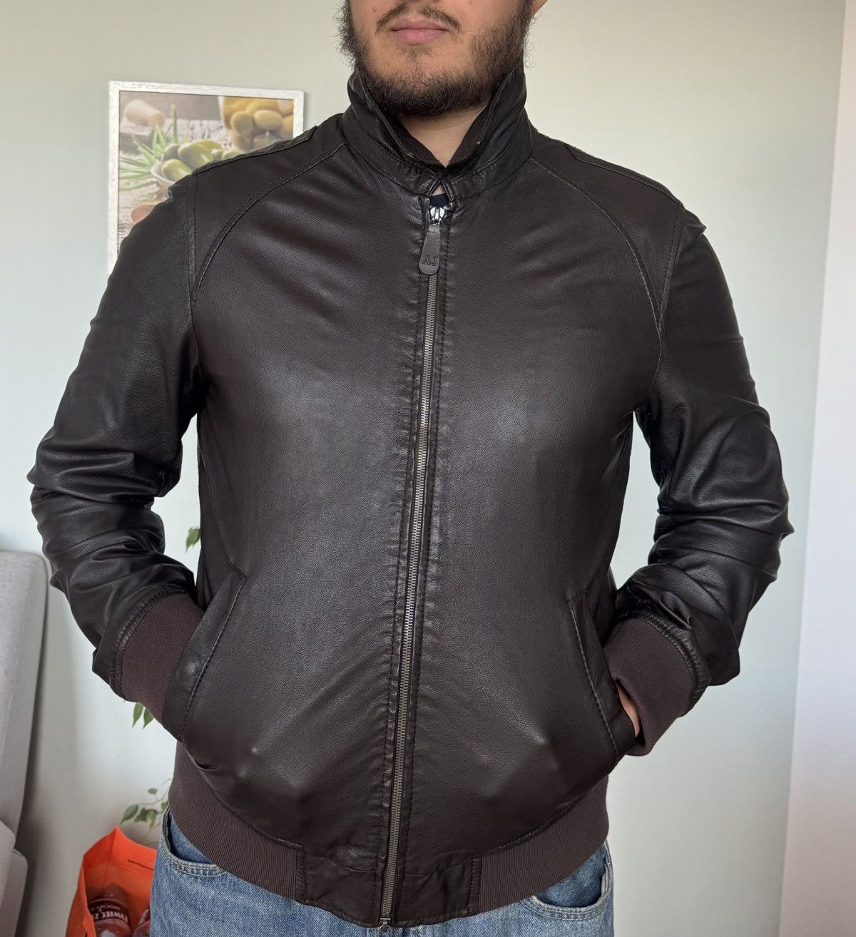 Other Armani Jeans Leather Blouson Jacket 100% Sheep Leather Zip Size US M / EU 48-50 / 2 - 2 Thumbnail