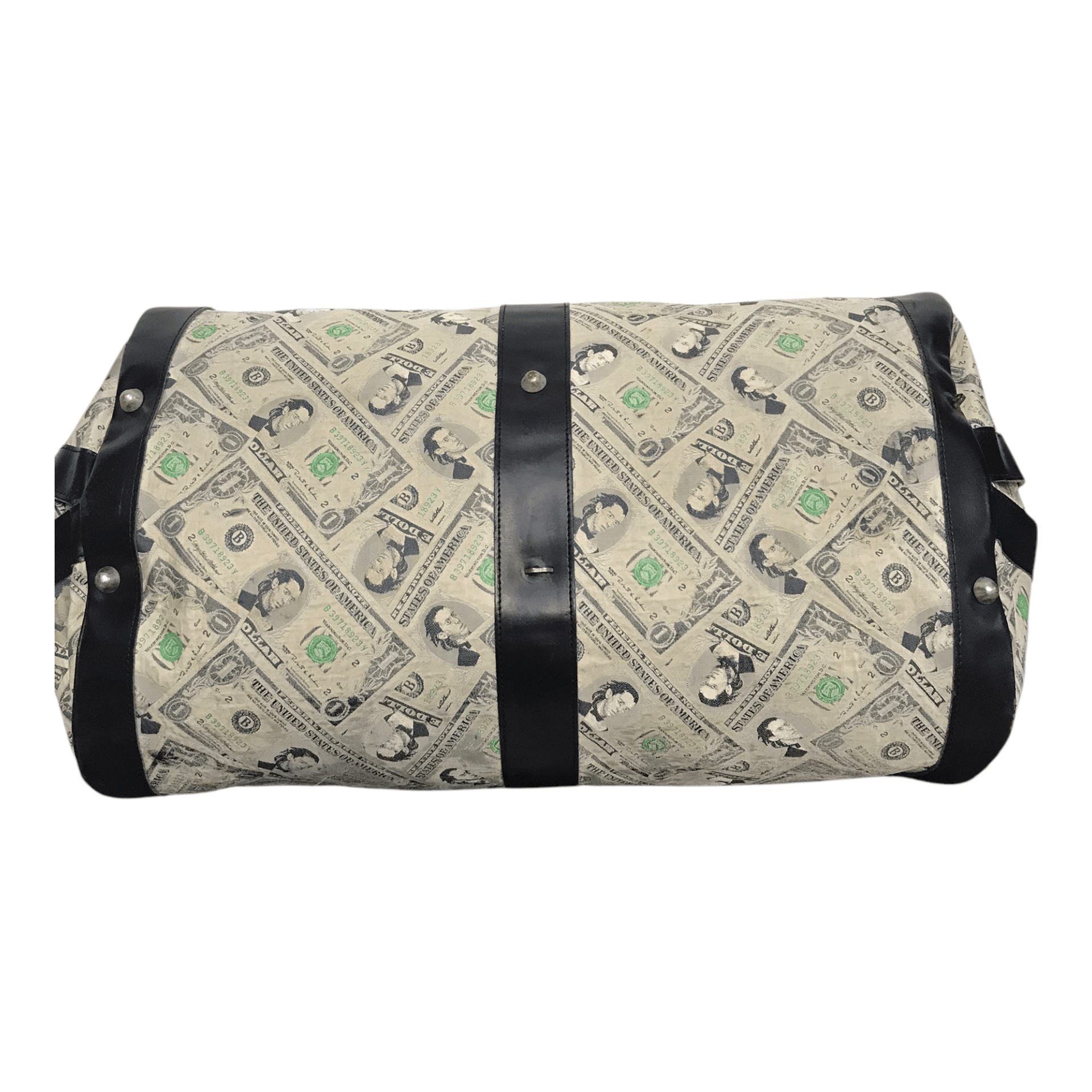 Jeremy Scott × Vintage Vintage Jeremy Scott Printed Money Half Leather Duffle Bag Size ONE SIZE - 4 Thumbnail