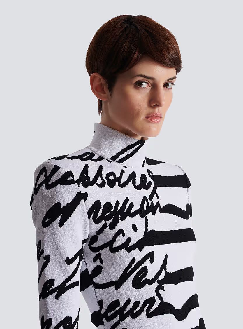 Balmain o1s1wg111225 Striped jacquard Knit Dress in White/Black Size S / US 4 / IT 40 - 6 Thumbnail