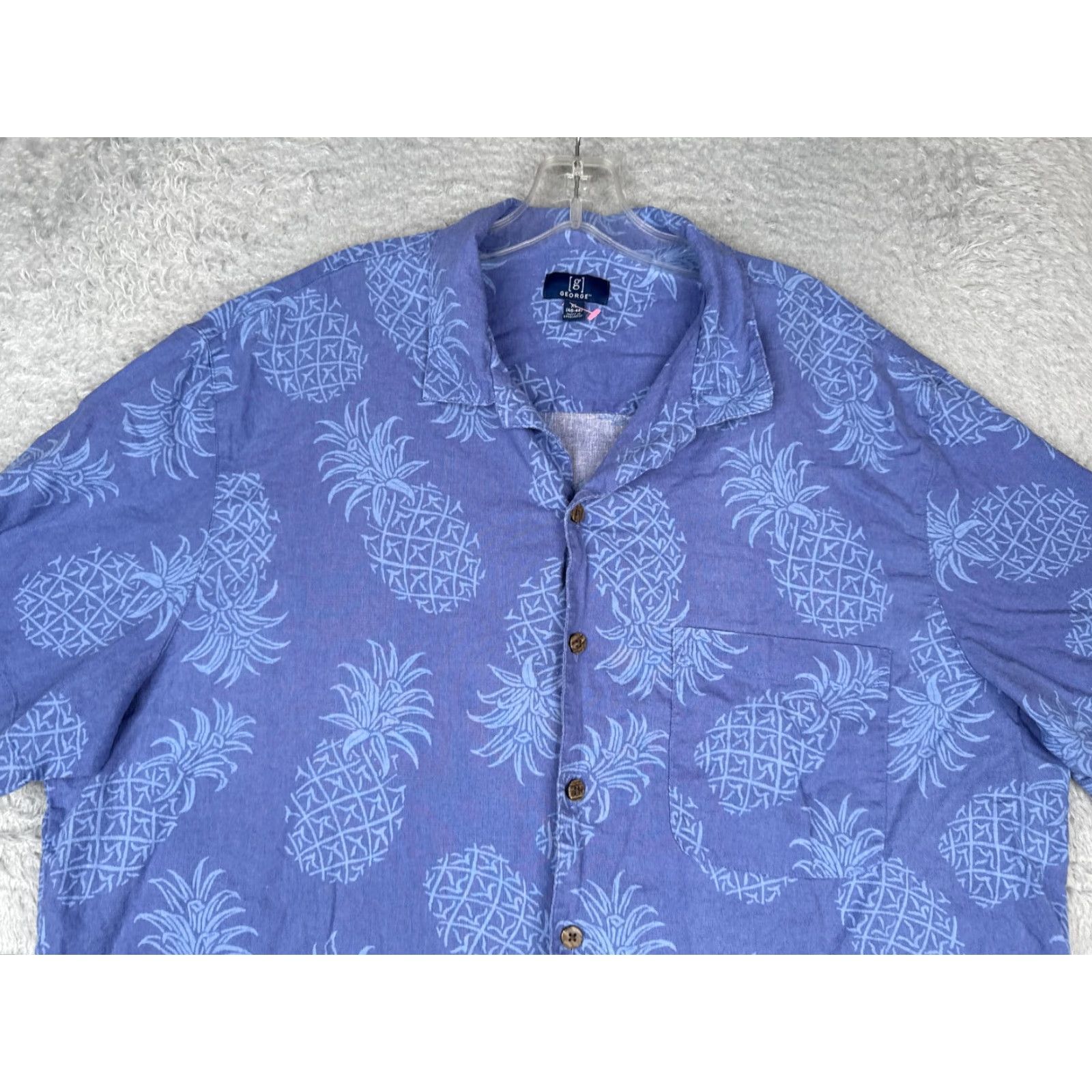 George George Shirt Adult XL Blue Pineapple Floral Button Hawaiian Rayon READ Size US XL / EU 56 / 4 - 4 Thumbnail
