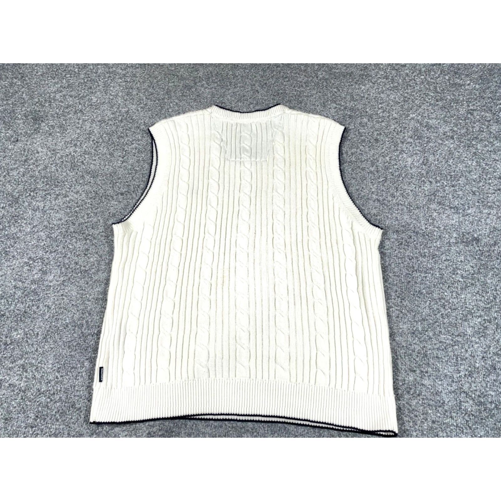 Nautica VINTAGE Nautica Men’s Sweater Vest Cable Knit V-Neck Adult Large White Preppy Retro Classic Size US L / EU 52-54 / 3 - 2 Thumbnail