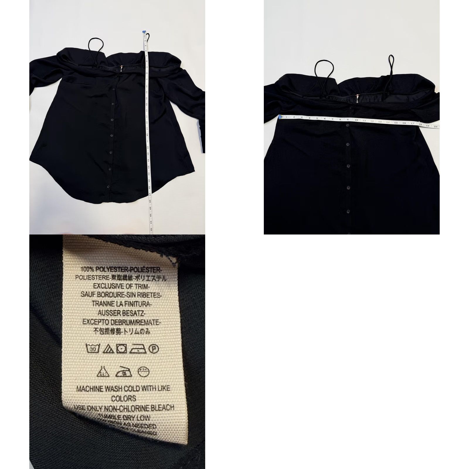 Free People VINTAGE Free People Shirt Womens XS Black Off Shoulder Button Front Boho Blouse Size XS / US 0-2 / IT 36-38 - 8 Thumbnail