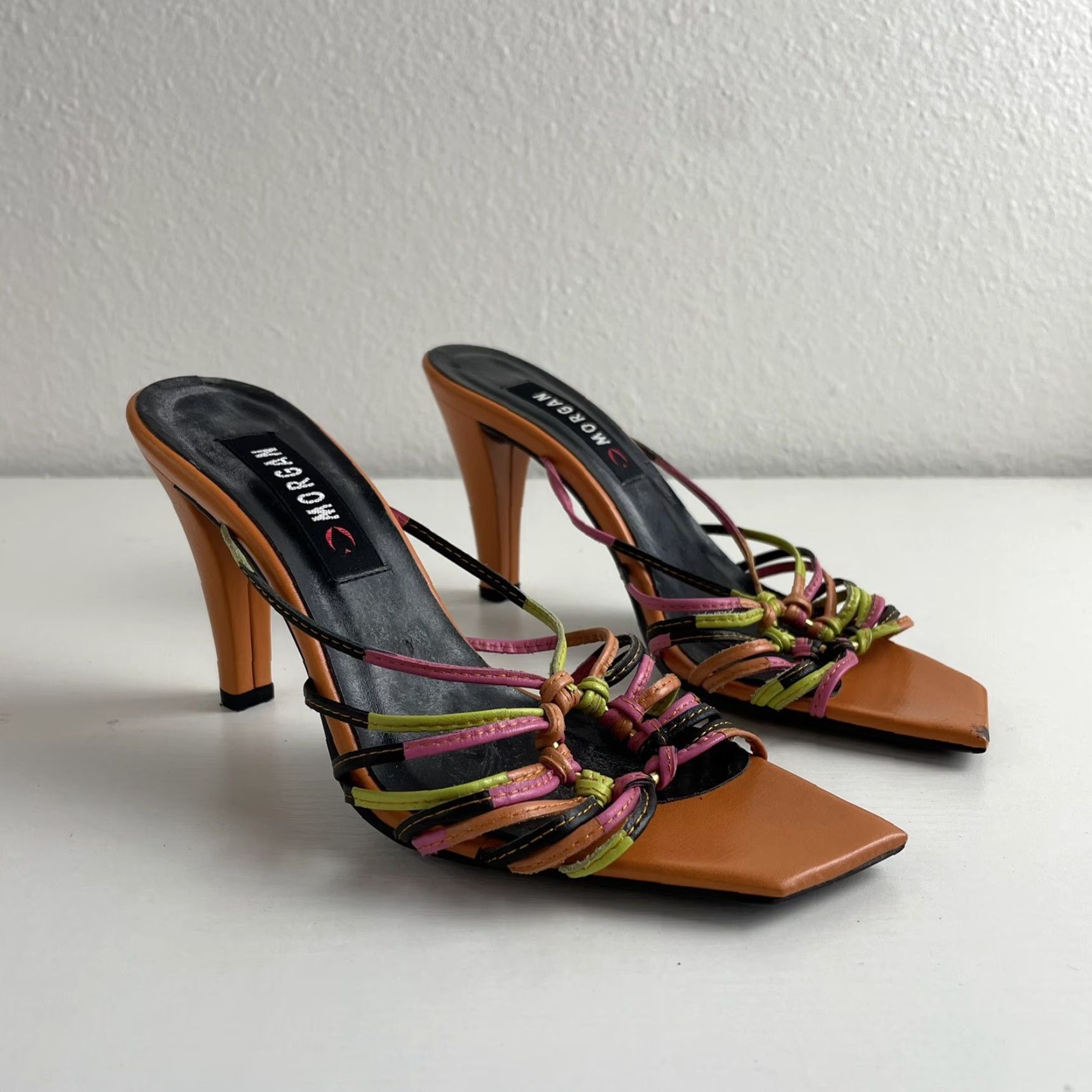 Morgan De Toi VINTAGE Morgan De Toi Heels Orange Strappy Open Square Toe Stiletto 5.5 35 Womens Shoes Mens? Size US 6 / IT 36 - 2 Thumbnail