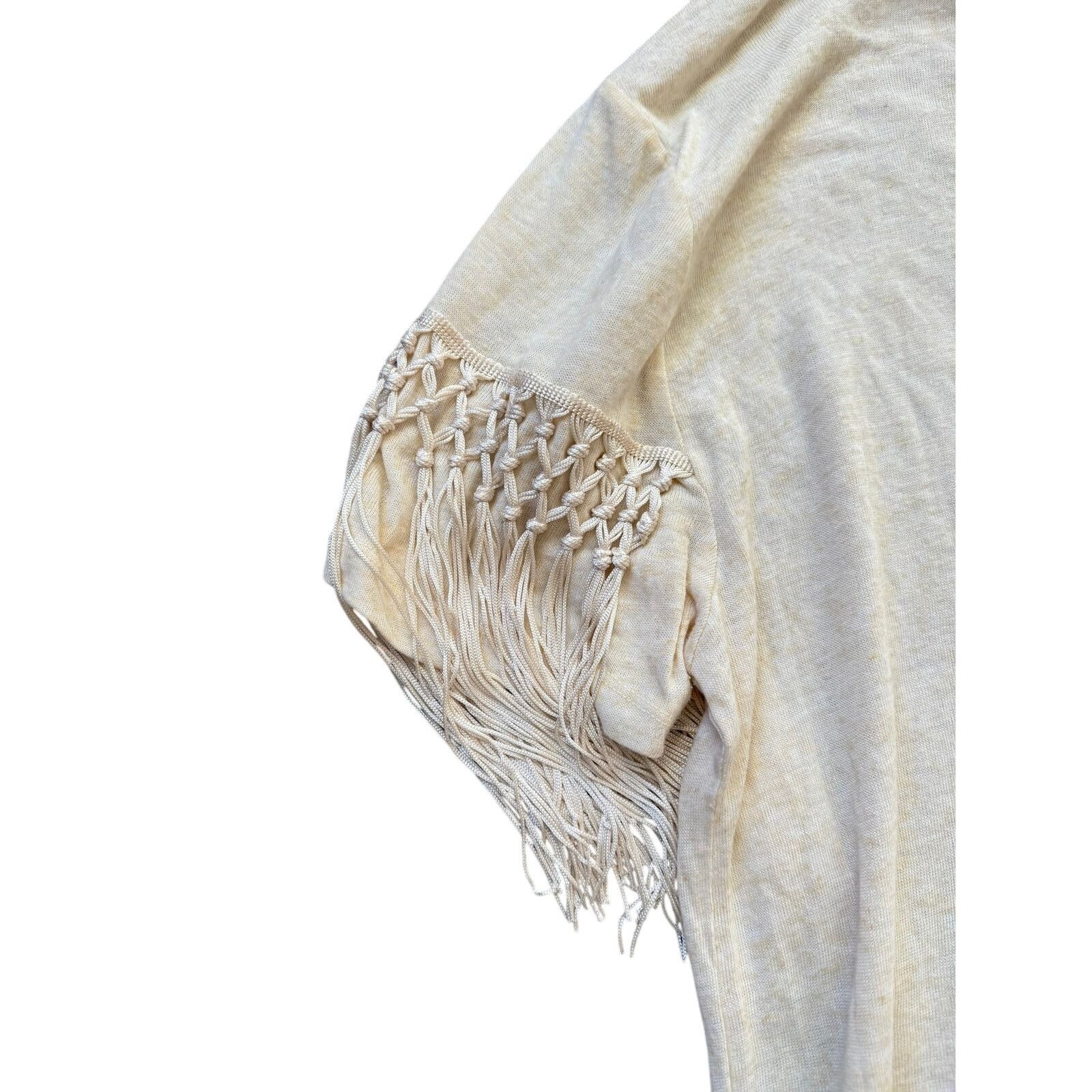 Asos ASOS Women’s Fringe Sleeve T-Shirt M - Cream Boho Style Size M / US 6-8 / IT 42-44 - 5 Thumbnail