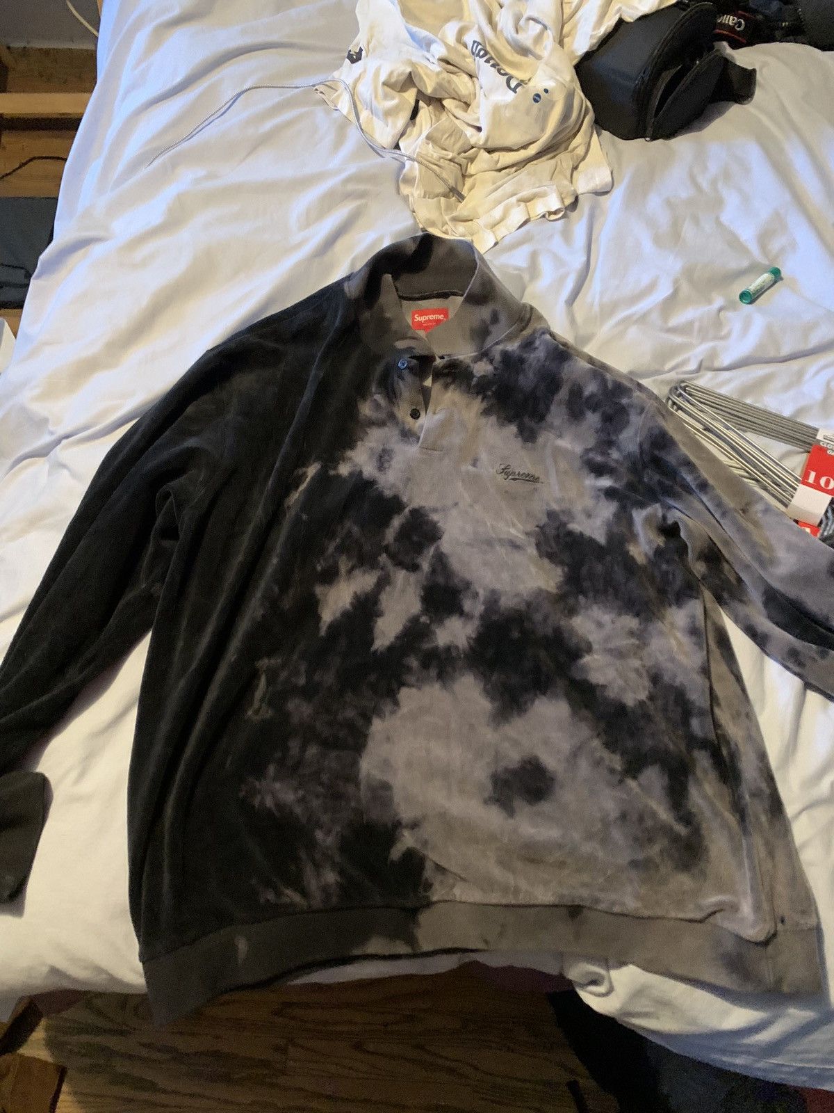 image of Supreme Tie-Dye Buttoned Crewneck in Black, Men's (Size XL)