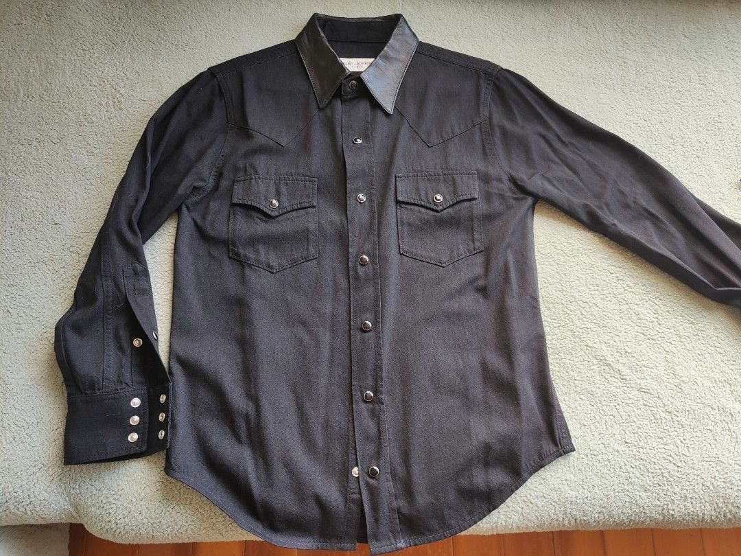 Saint Laurent Paris Saint Laurent Paris Denim Western Shirt leather collar Size US XS / EU 42 / 0 - 1 Thumbnail