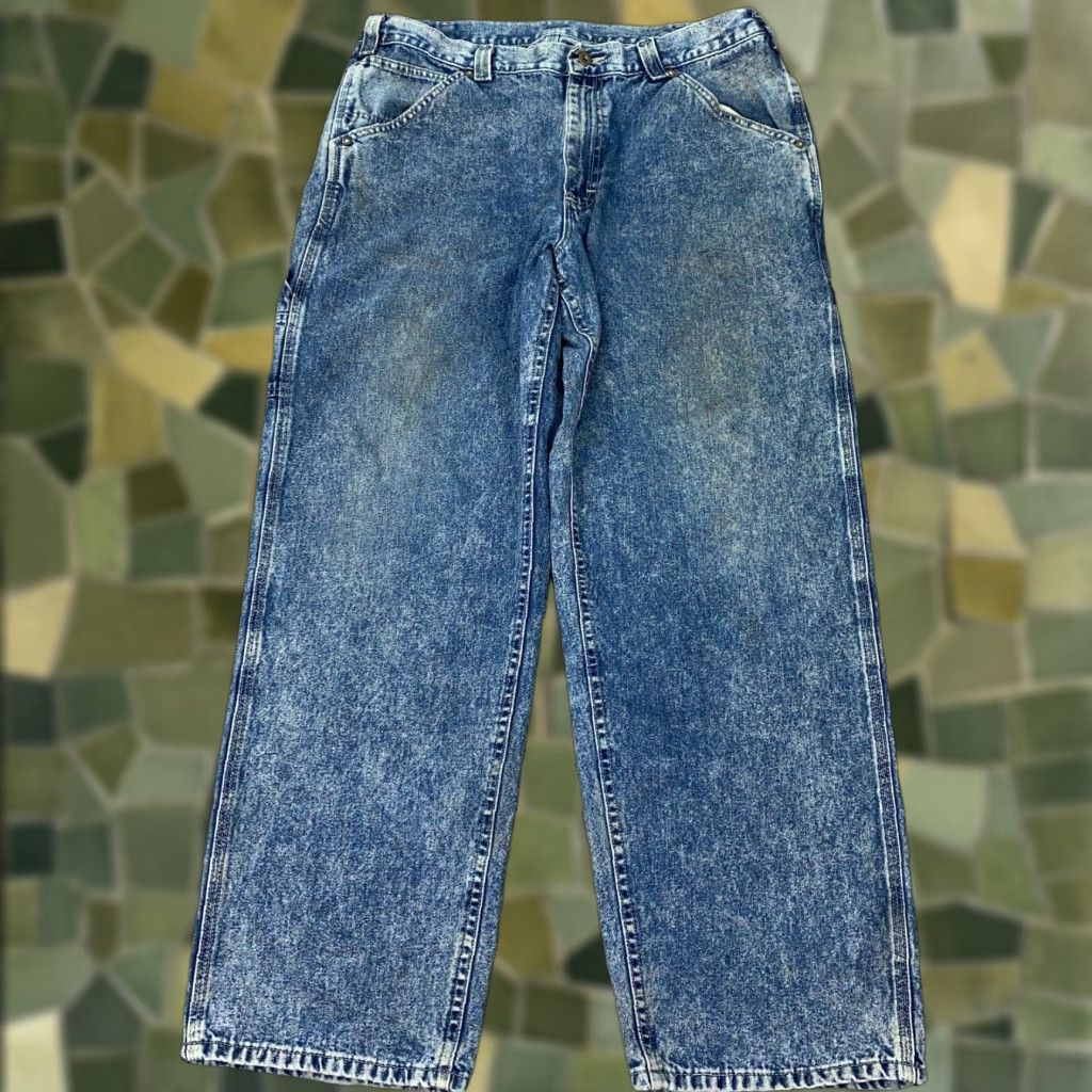 Lee VTG Lee Jeans Carpenter Mens 38x32 Blue Acid Wash Baggy Loose USA Denim 5-Pocket 80s 90s Grunge Retro Short? Size US 42 / EU 58 - 1 Thumbnail