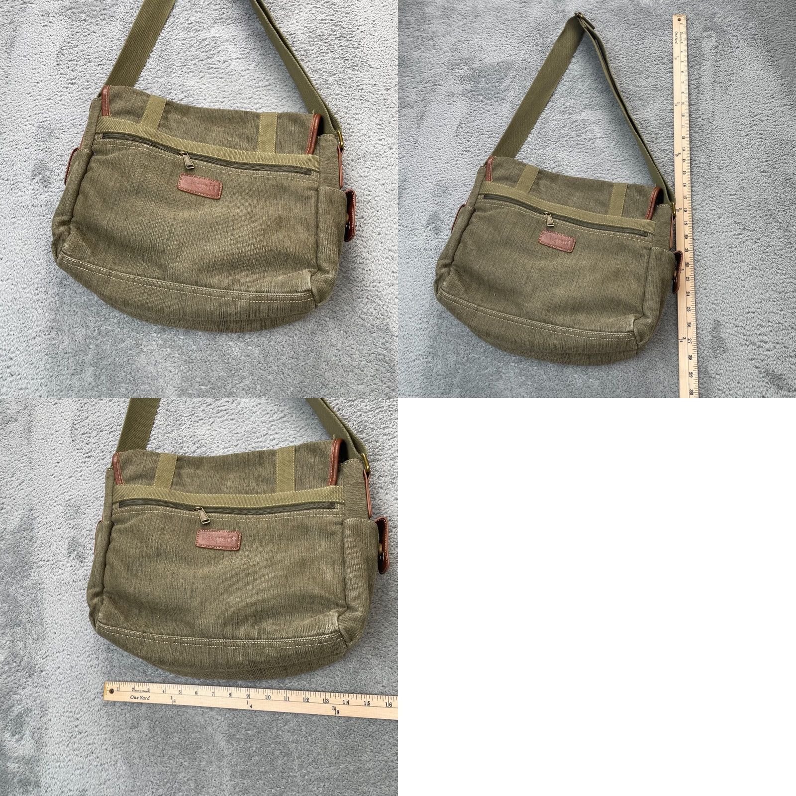 Vintage Cargoit Bag Crossbody Mens Green Canvas Leather Trim Pockets Adjustable Strap Size ONE SIZE - 8 Thumbnail
