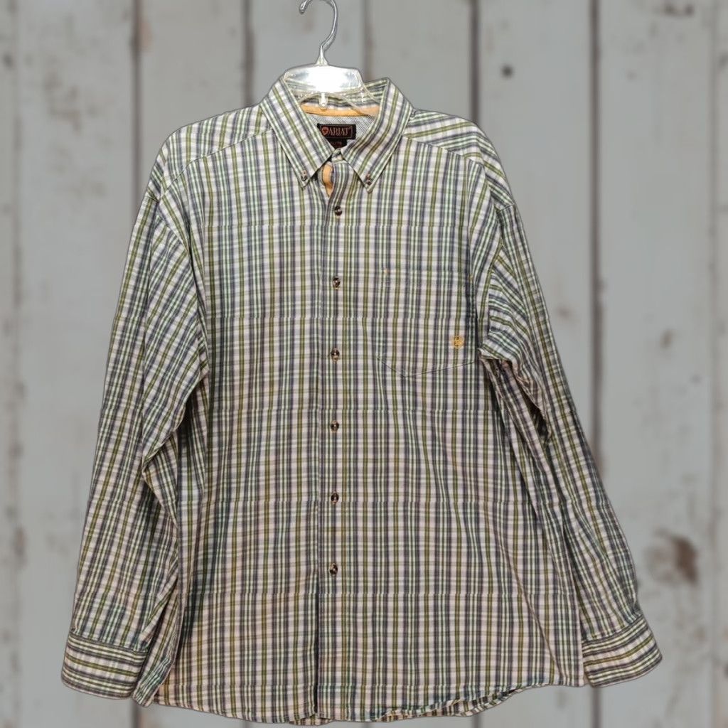 Ariat Ariat Pro Series Shirt Button-Up XL Plaid Green White Blue Long Sleeve Collared Western Casual Workwear Men Mens Size US XL / EU 56 / 4 - 1 Thumbnail