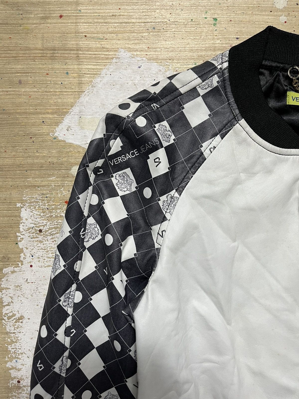 Versace × Versace Jeans Couture Versace Jeans Couture Damier Leather Bomber Jacket Size XS / US 0-2 / IT 36-38 - 3 Thumbnail