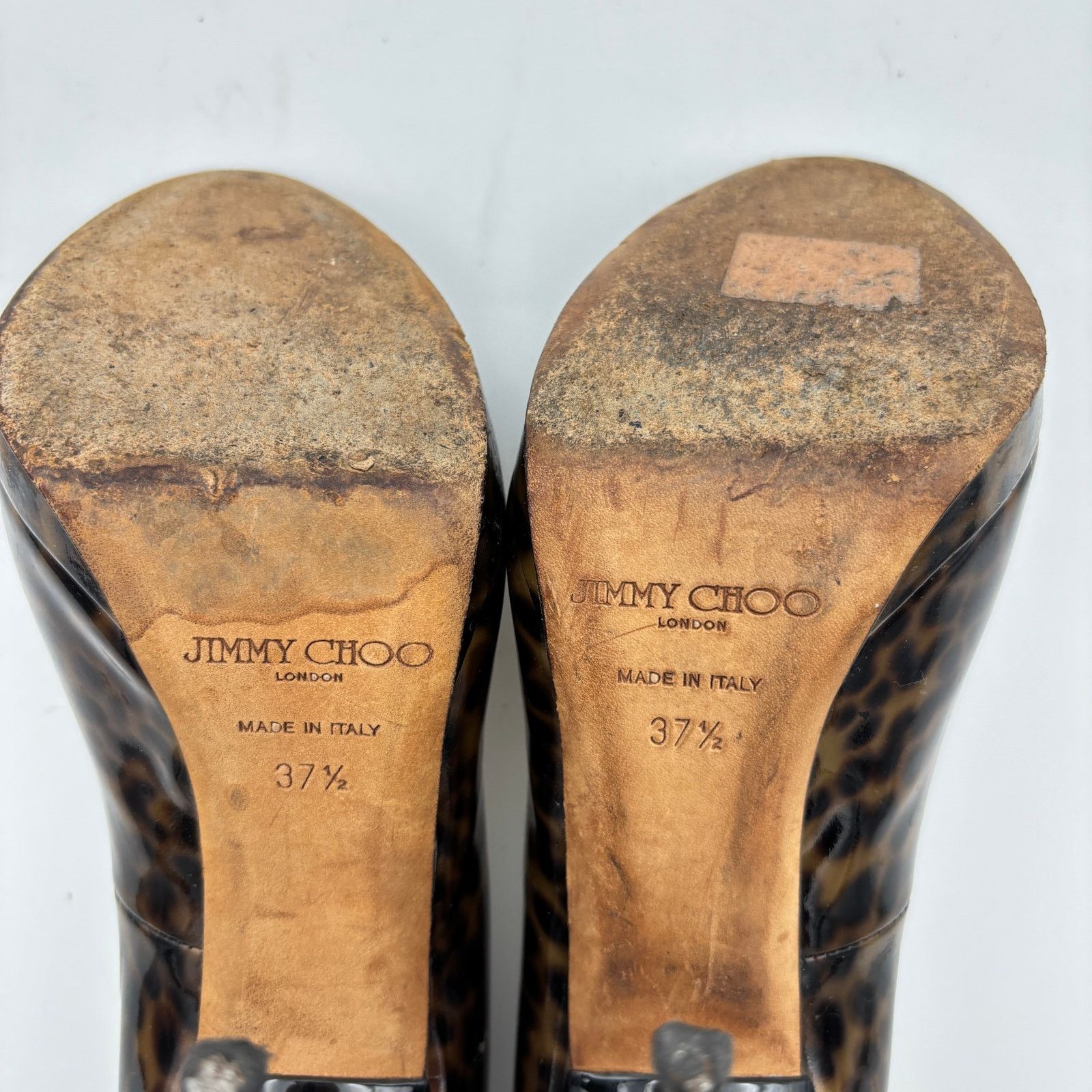 Jimmy Choo Jimmy Choo Cheetah Print Patent Leather Peep Toe Pumps 37.5 Size US 7.5 / IT 37.5 - 9 Thumbnail
