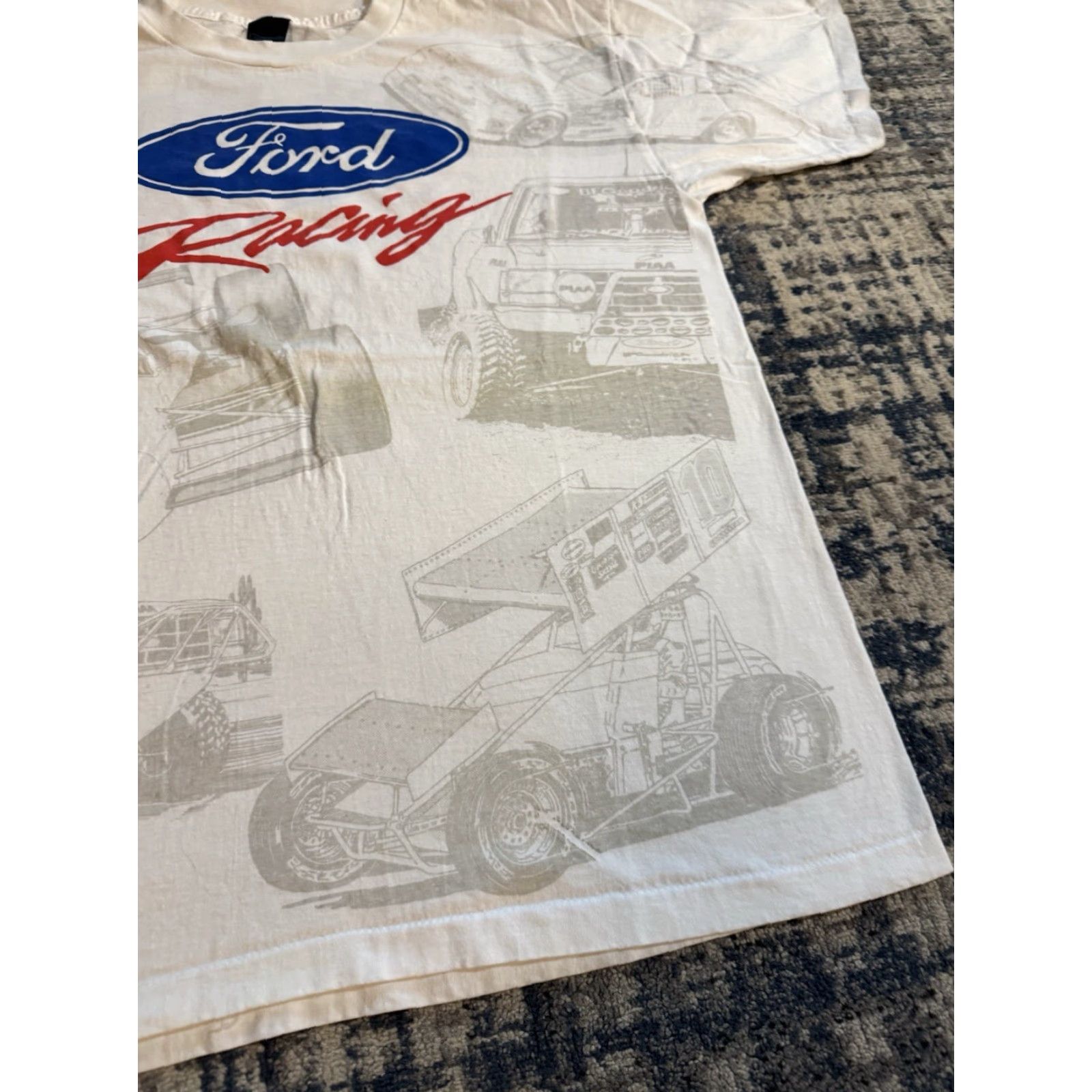 Ford VINTAGE Ford Racing Team All Over Print T Shirt XL White Cotton Men 90s Cars Sports Logo Double-Sided 1990s California Casuals Shirt Size US XL / EU 56 / 4 - 5 Thumbnail