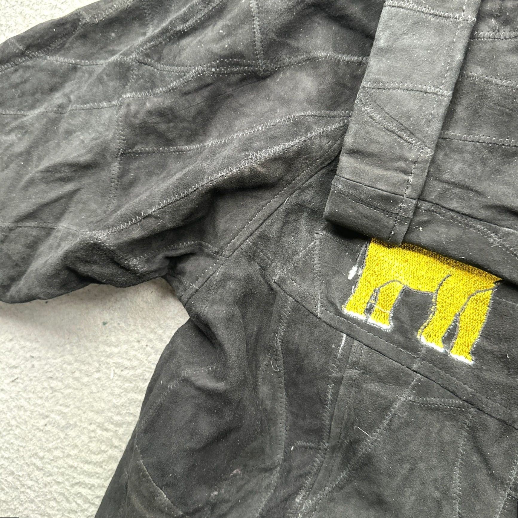 Vintage VINTAGE The African Star Leather Coat Jacket OSFA Womens Medium Elephant Black Yellow Coat Size M / US 6-8 / IT 42-44 - 7 Thumbnail