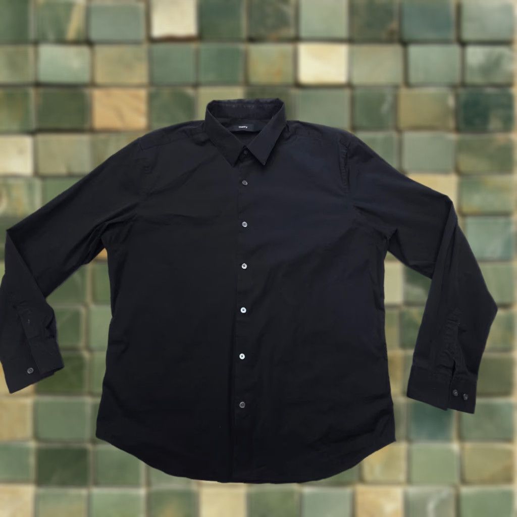 Theory Theory Dress Shirt Mens 2XL Solid Black Cotton Blend Long Sleeve Shirt Slim Button Cuff Barrell Collared Knit N/A Vintage No Size 48R - 1 Thumbnail