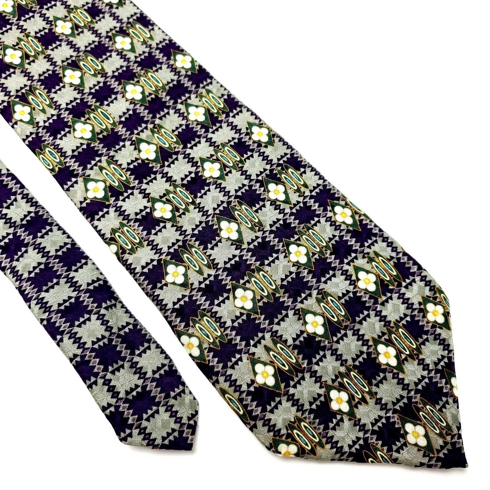 Nautica Nautica Silk Tie Purple Green Geometric Print Short Wide Size ONE SIZE - 1 Thumbnail